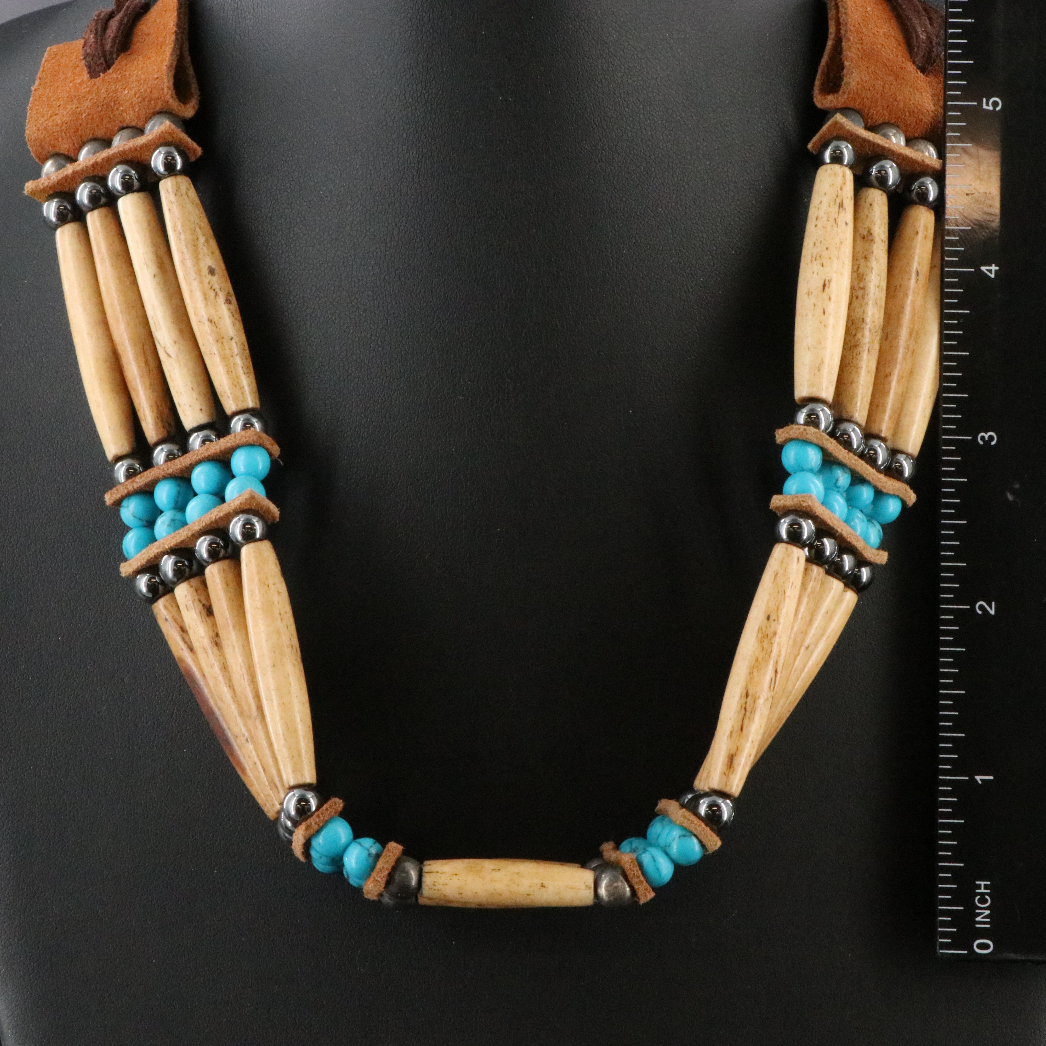 Artisan Bone and Faux Turquoise Bead Necklace