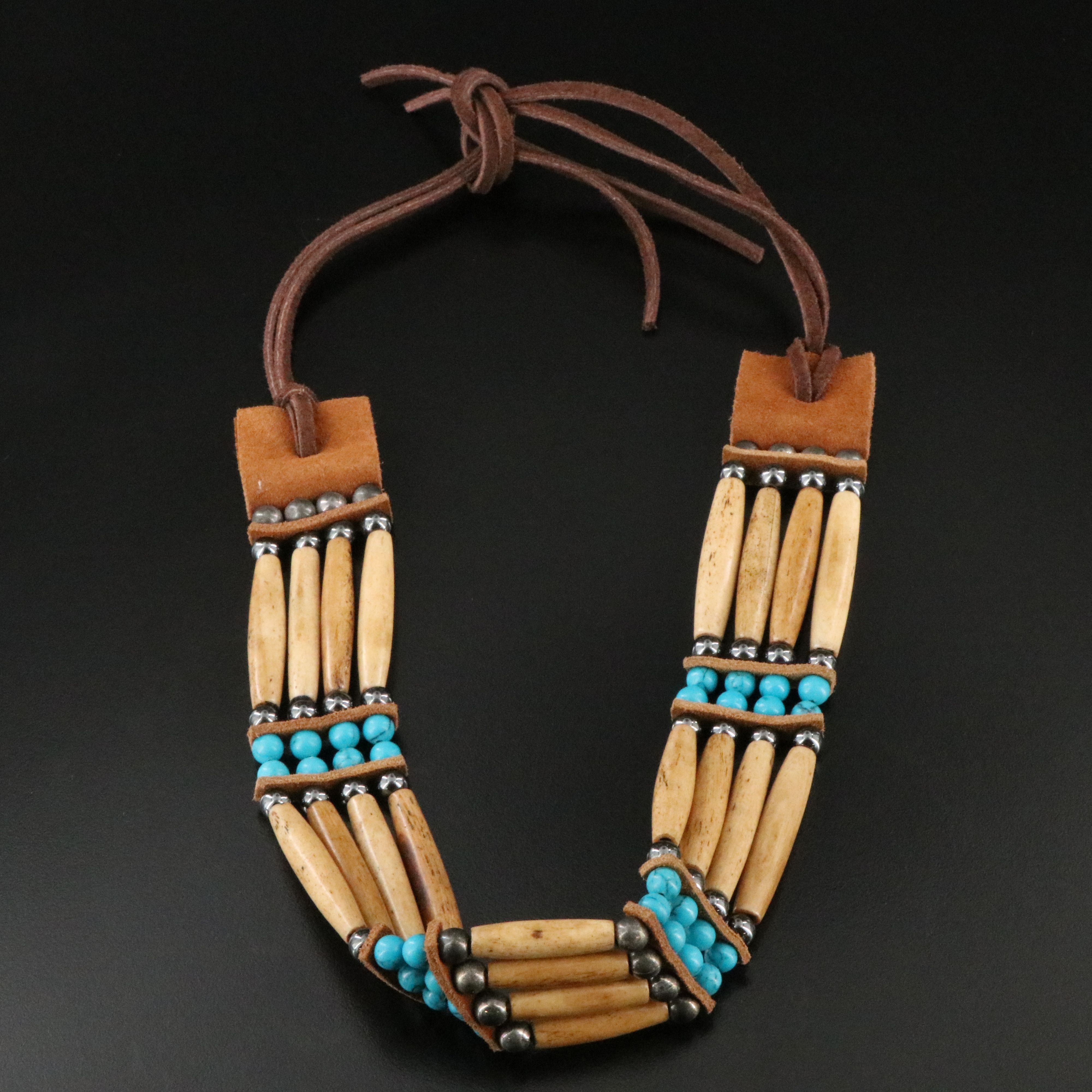 Artisan Bone and Faux Turquoise Bead Necklace