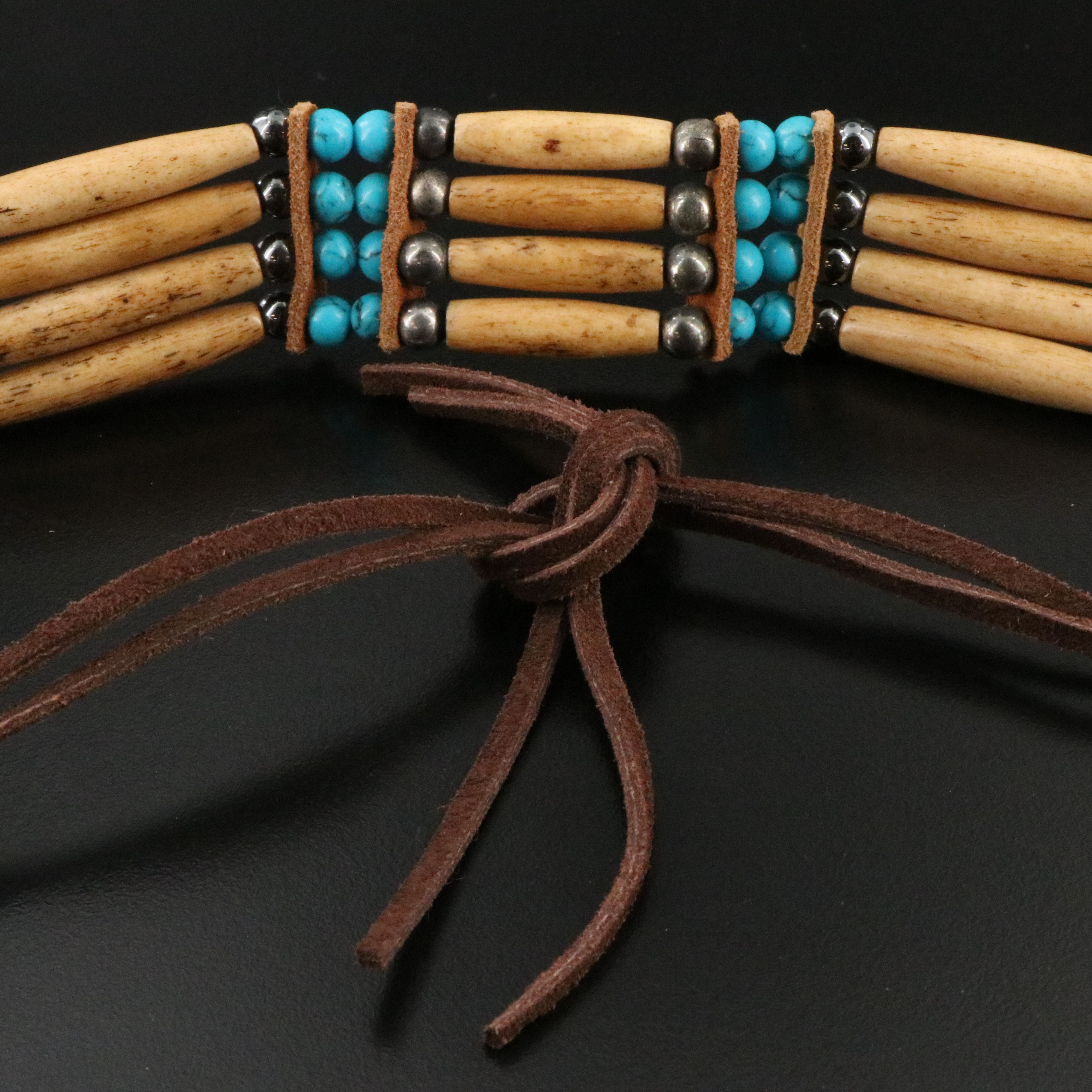 Artisan Bone and Faux Turquoise Bead Necklace