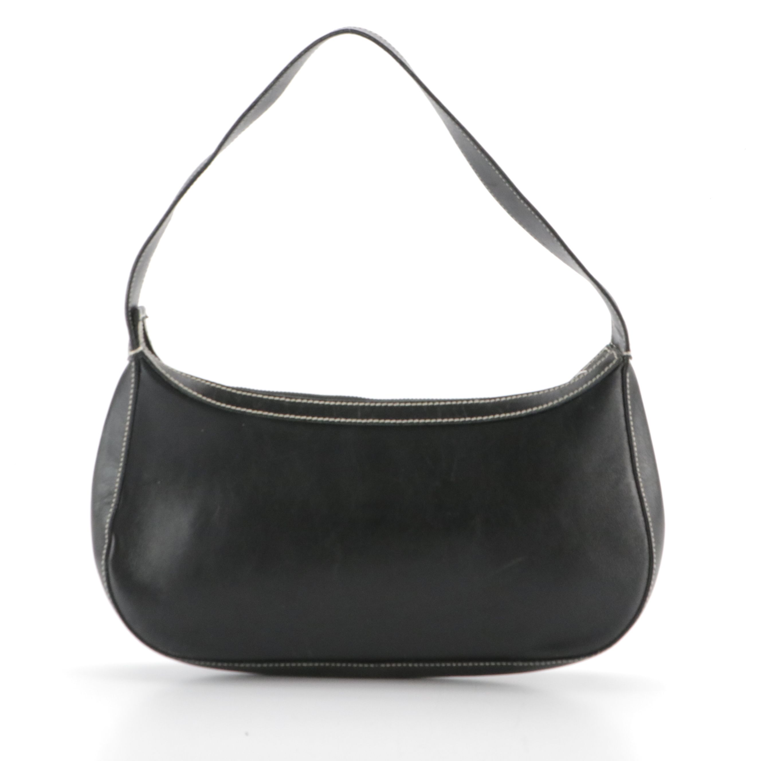 Salvatore Ferragamo Contrast Stitched Gancini Shoulder Bag in Black Calfskin