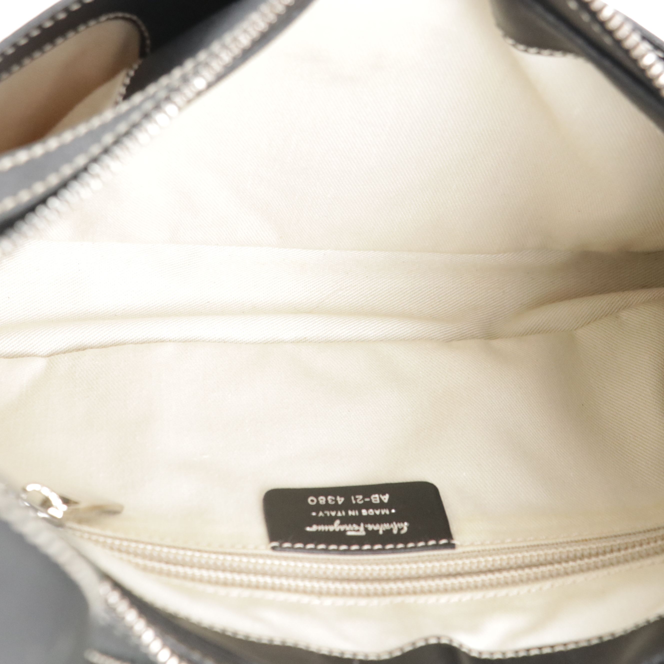 Salvatore Ferragamo Contrast Stitched Gancini Shoulder Bag in Black Calfskin