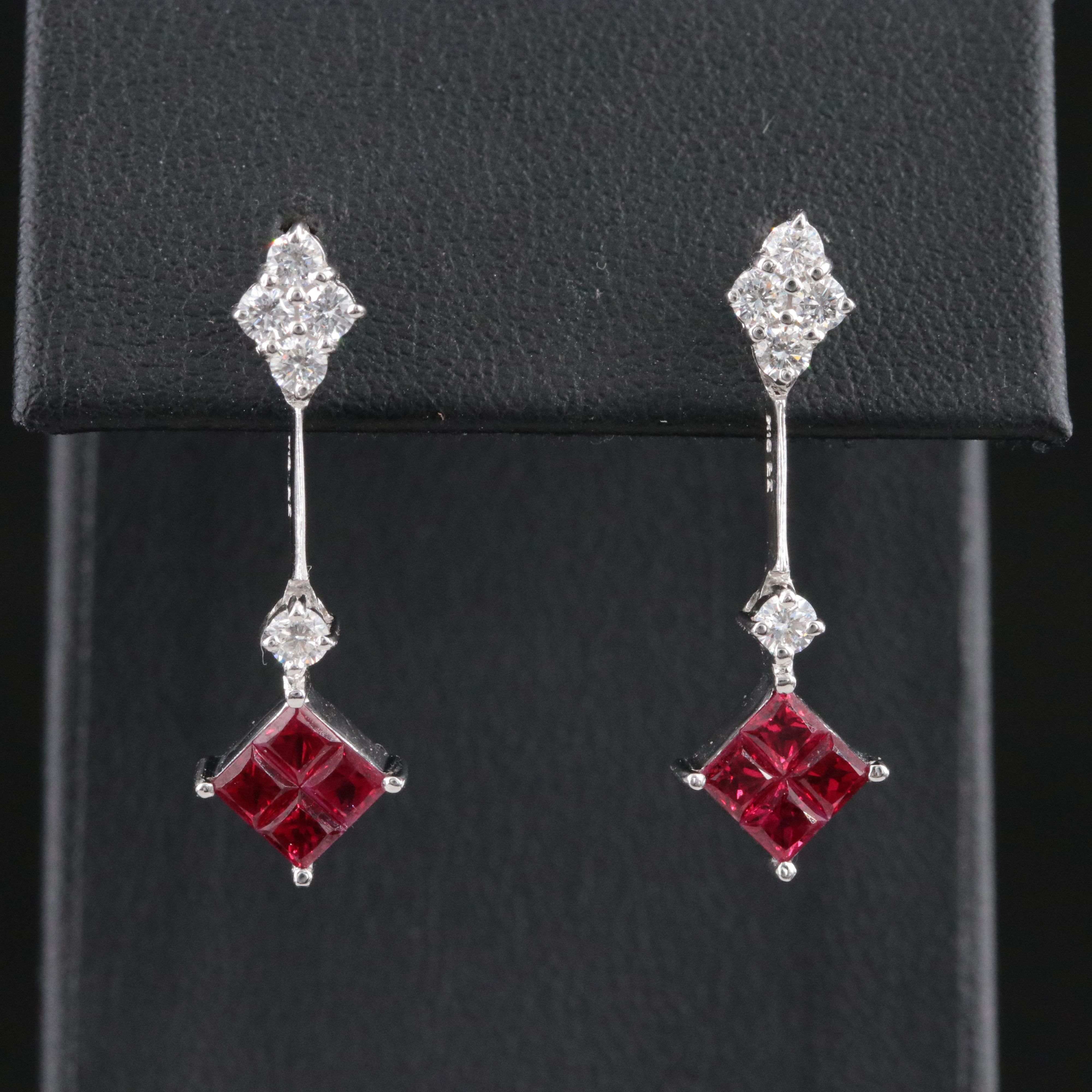 18K Ruby and Diamond Drop Earrings