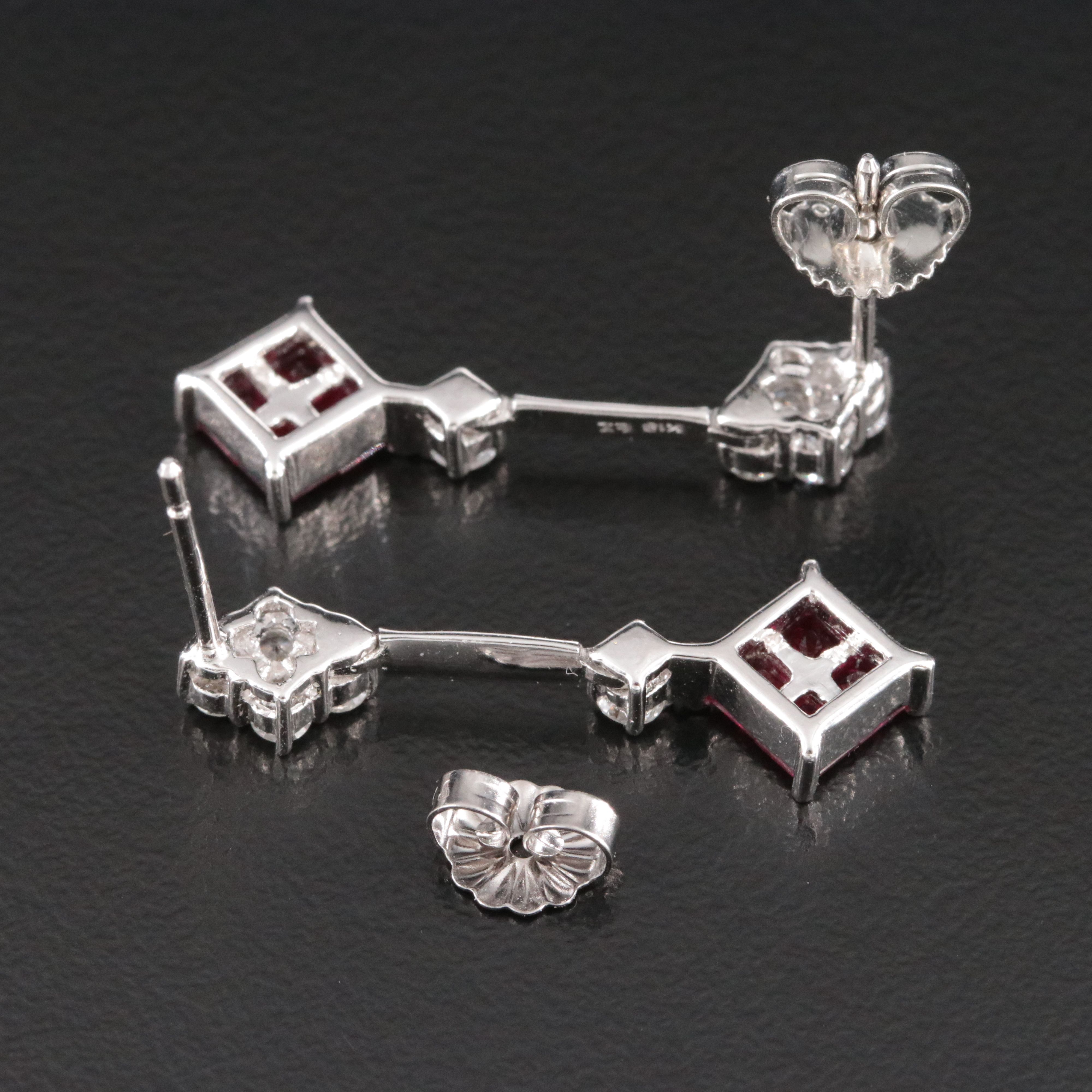 18K Ruby and Diamond Drop Earrings