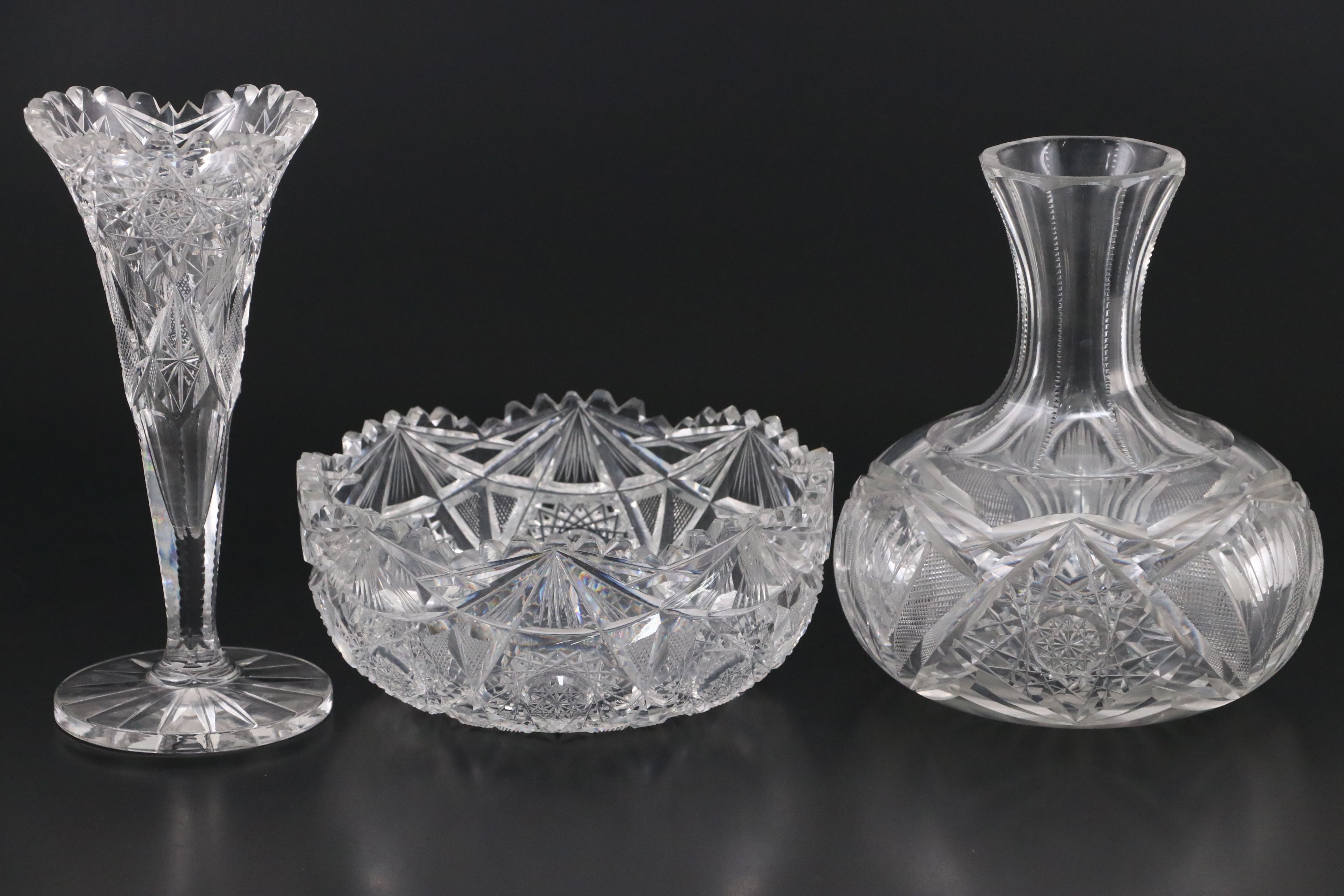Pitkin & Brooks Glass "Columbia" Crystal Trumpet Vase with Other Crystal Décor
