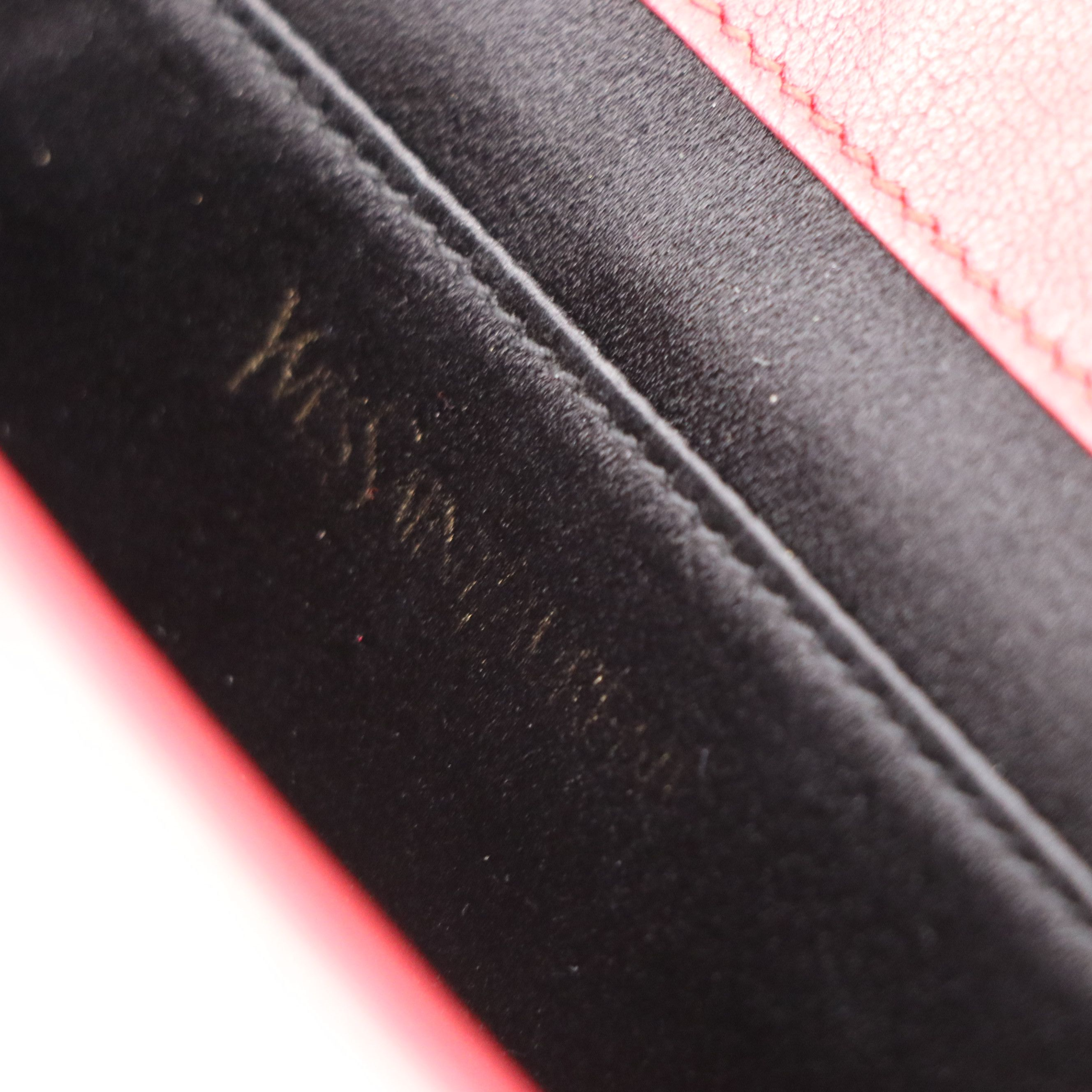 Yves Saint Laurent Logo Stitched Flap Clutch in Red Grained Calfskin Leather