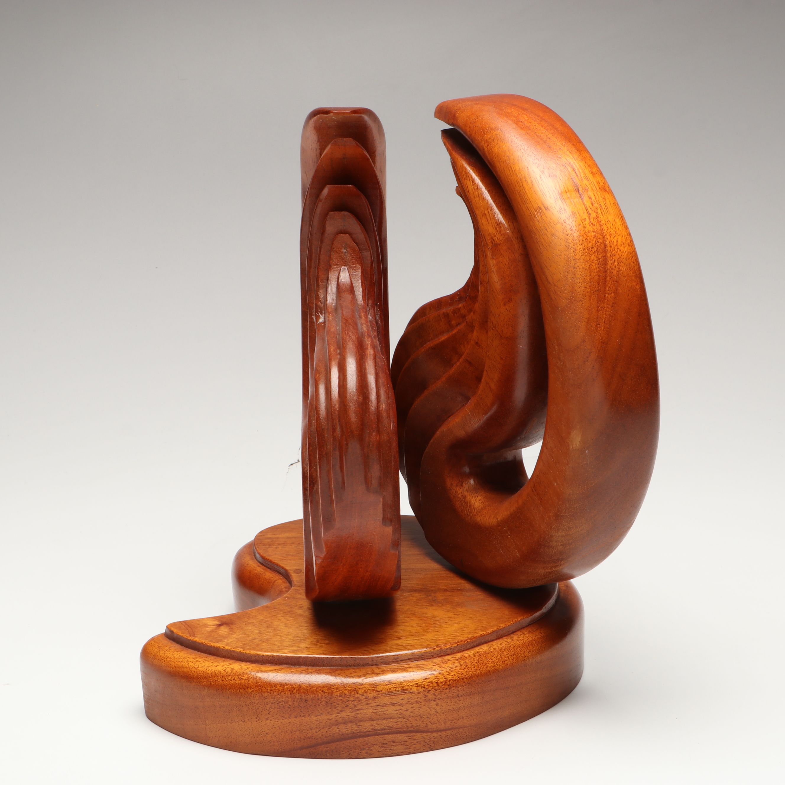 MCM Carved Wood Double Flame Biomorphic Sculpture