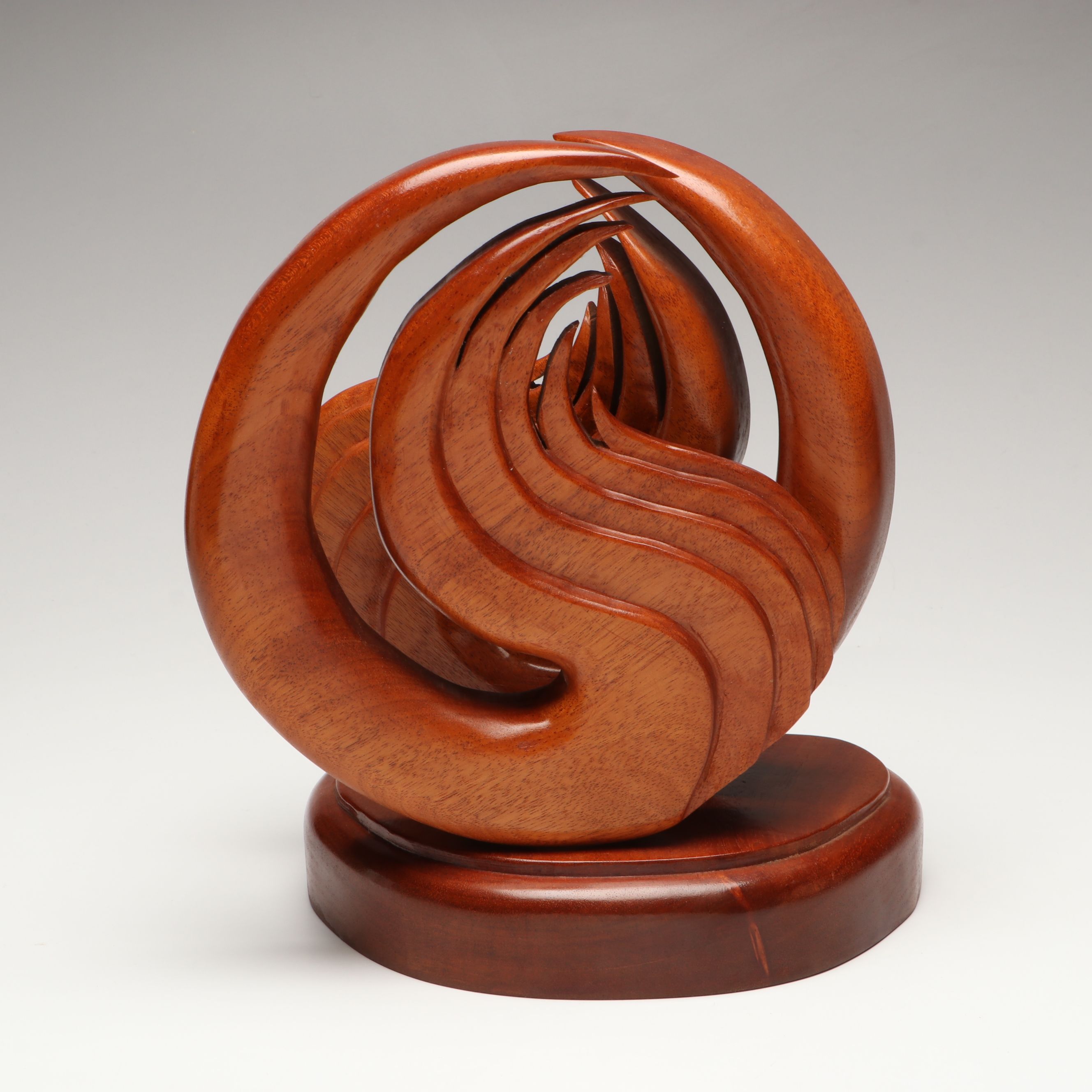 MCM Carved Wood Double Flame Biomorphic Sculpture