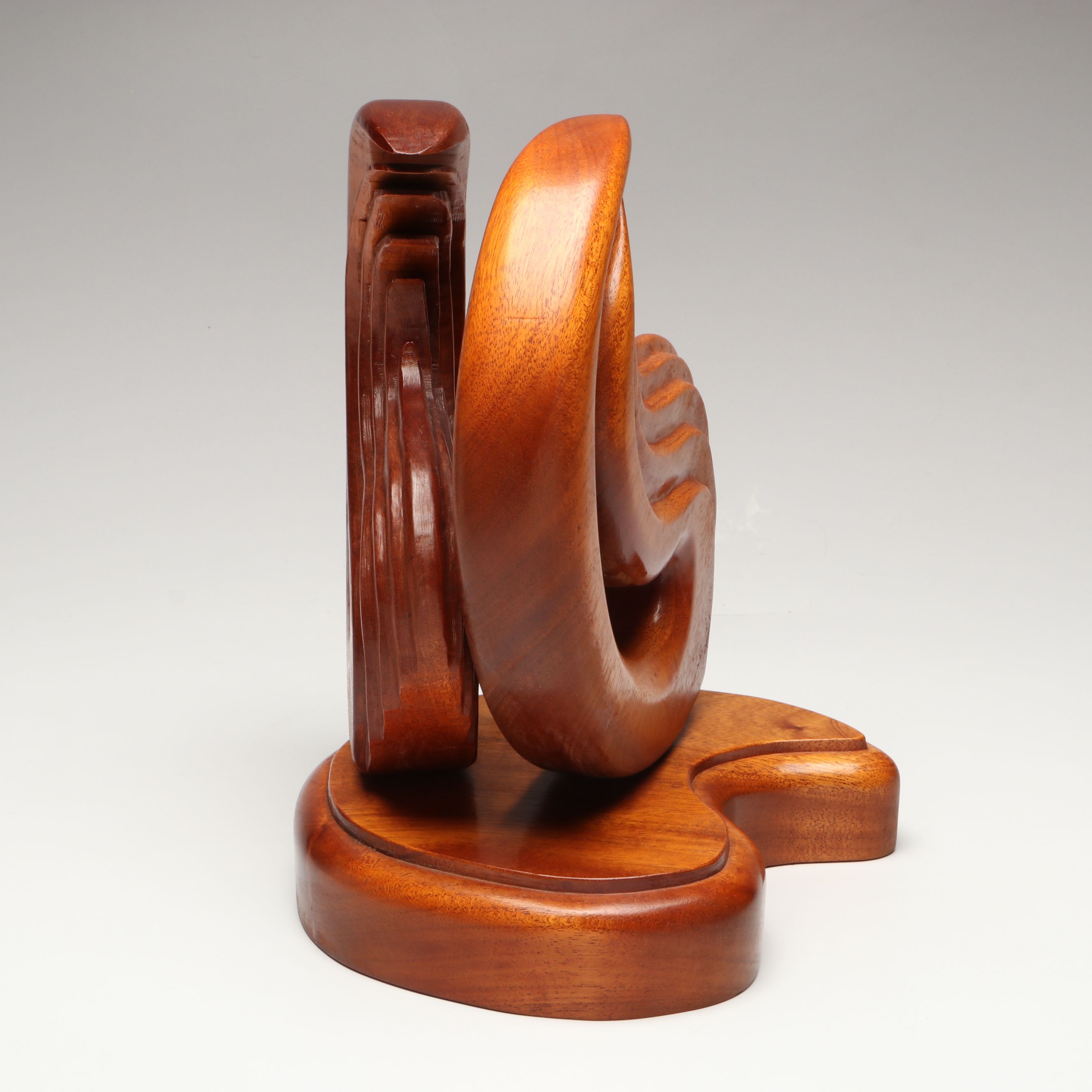 MCM Carved Wood Double Flame Biomorphic Sculpture