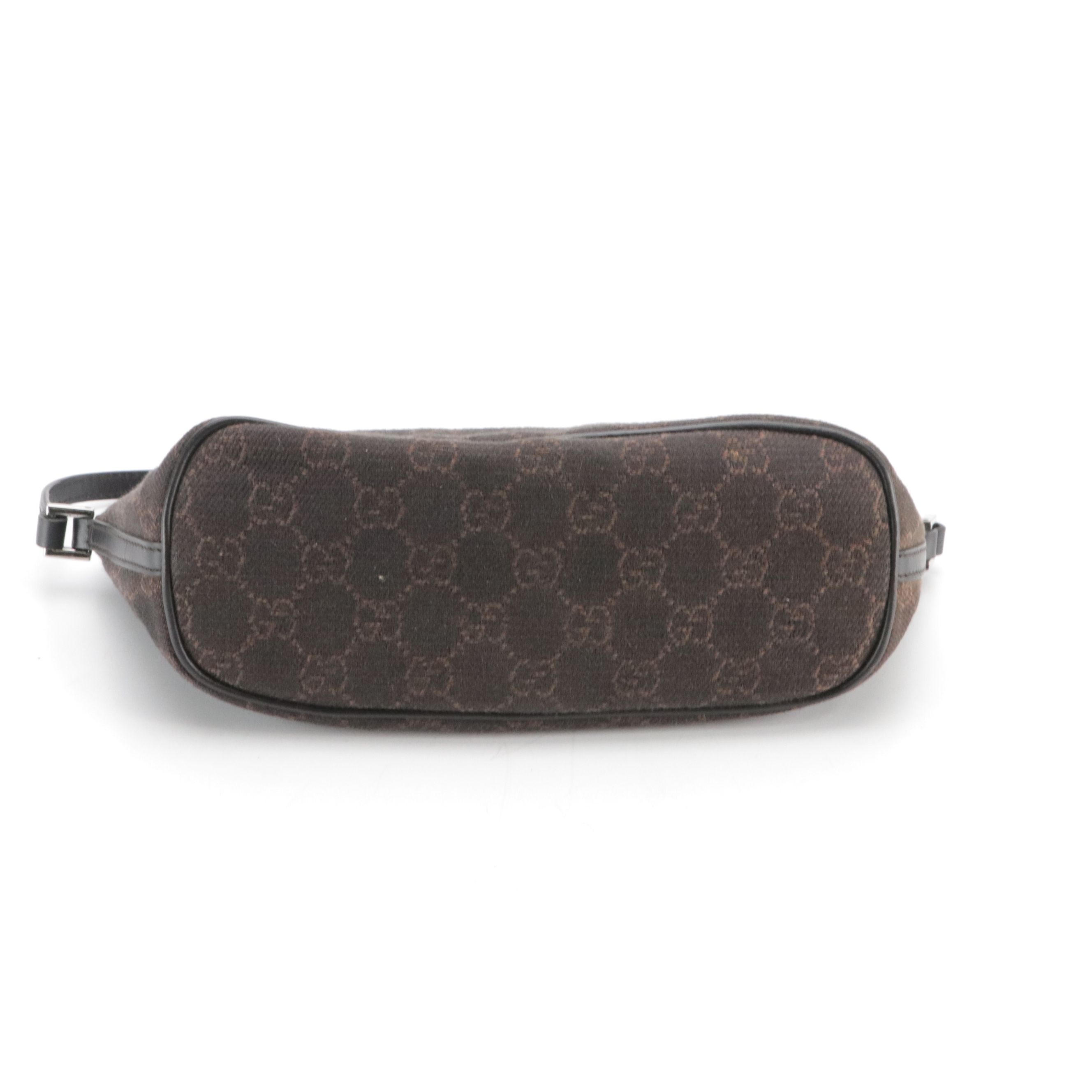 Gucci Boat Pochette Bag in Black/Dark Brown GG Canvas and Black Leather