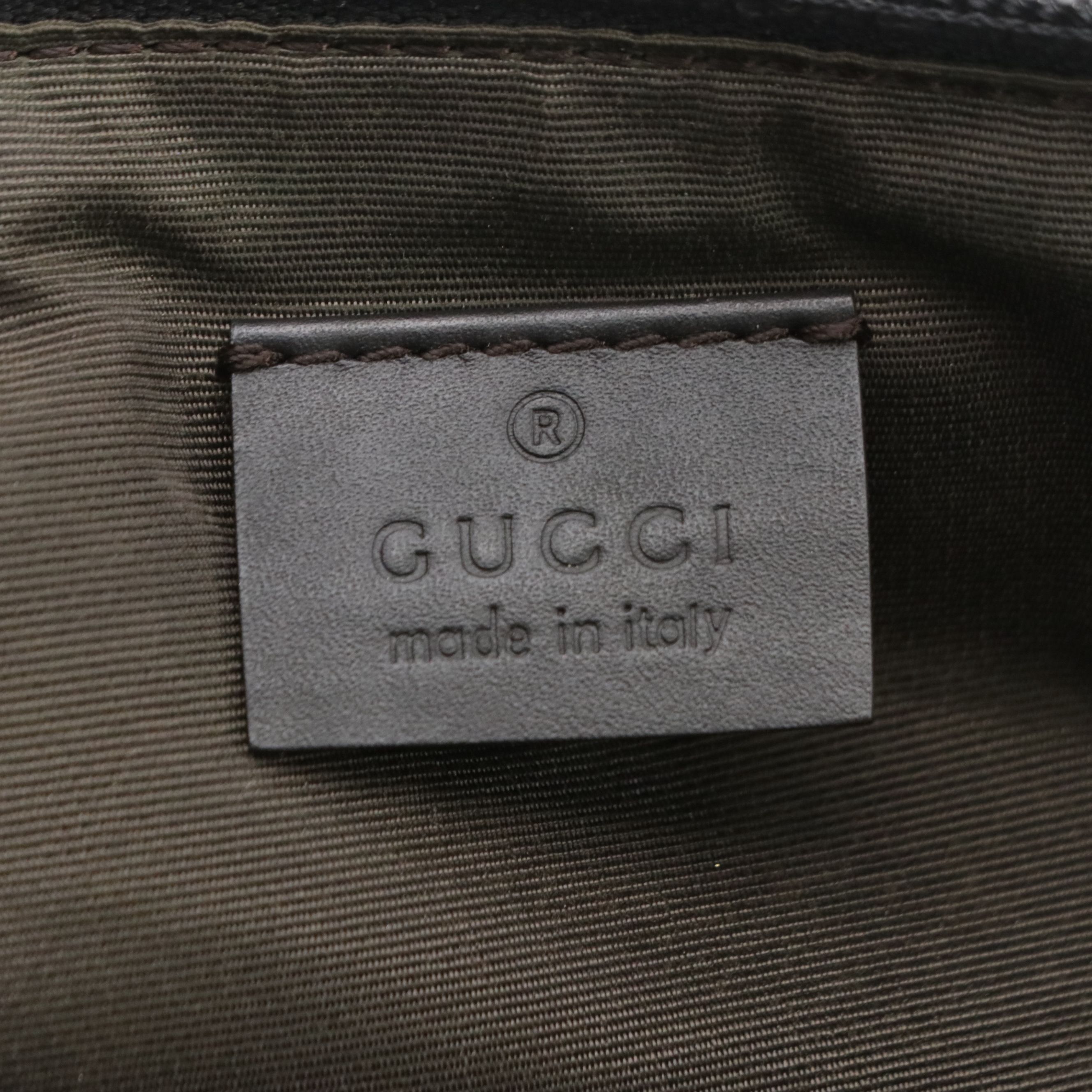 Gucci Boat Pochette Bag in Black/Dark Brown GG Canvas and Black Leather