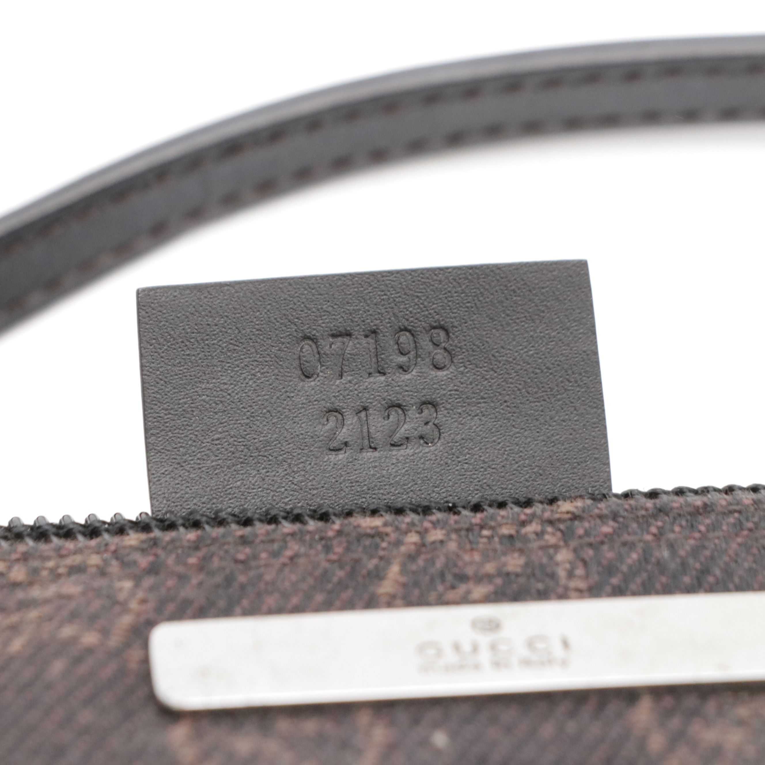 Gucci Boat Pochette Bag in Black/Dark Brown GG Canvas and Black Leather