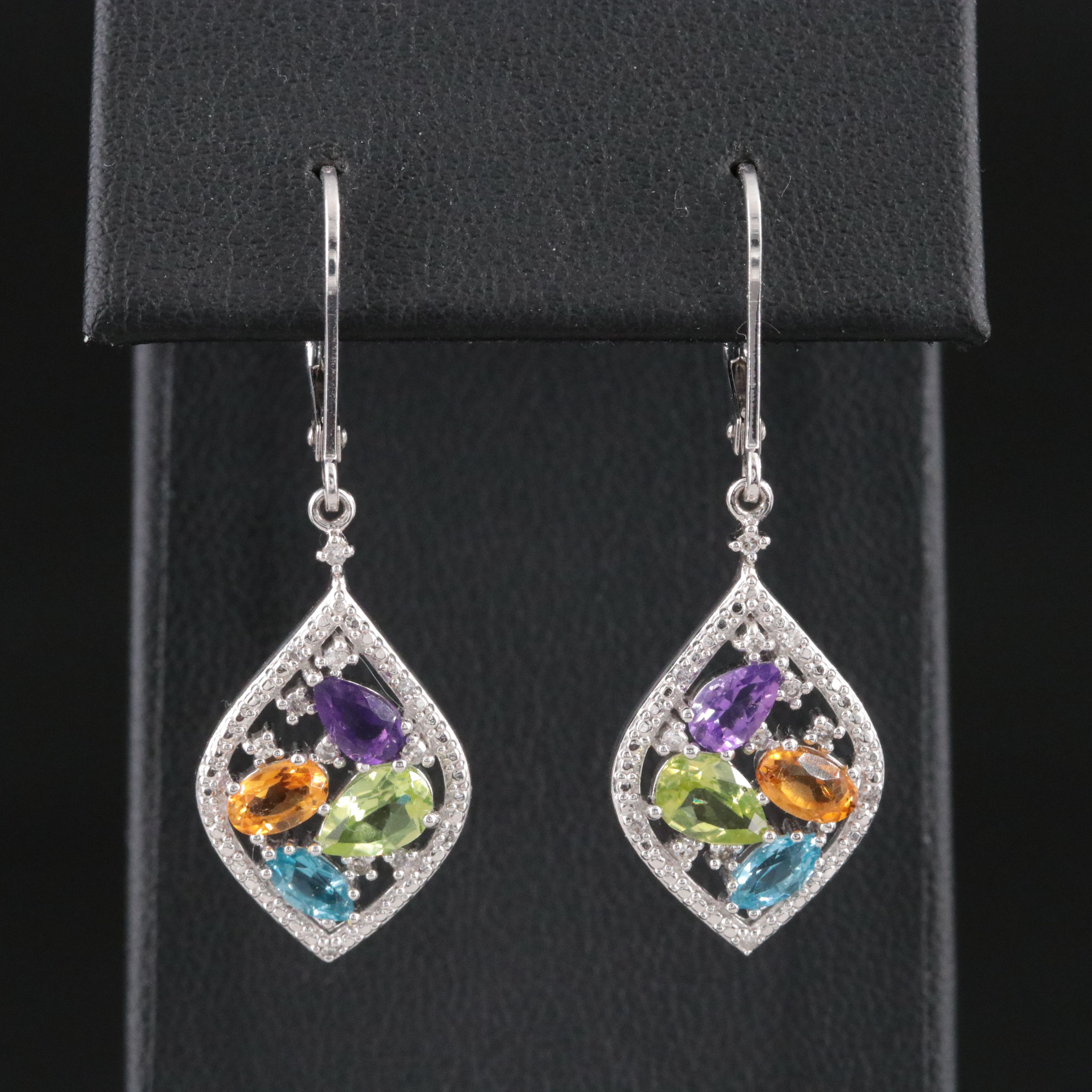 Sterling Gemstone Dangle Earrings Featuring Amethyst, Citrine, and Peridot