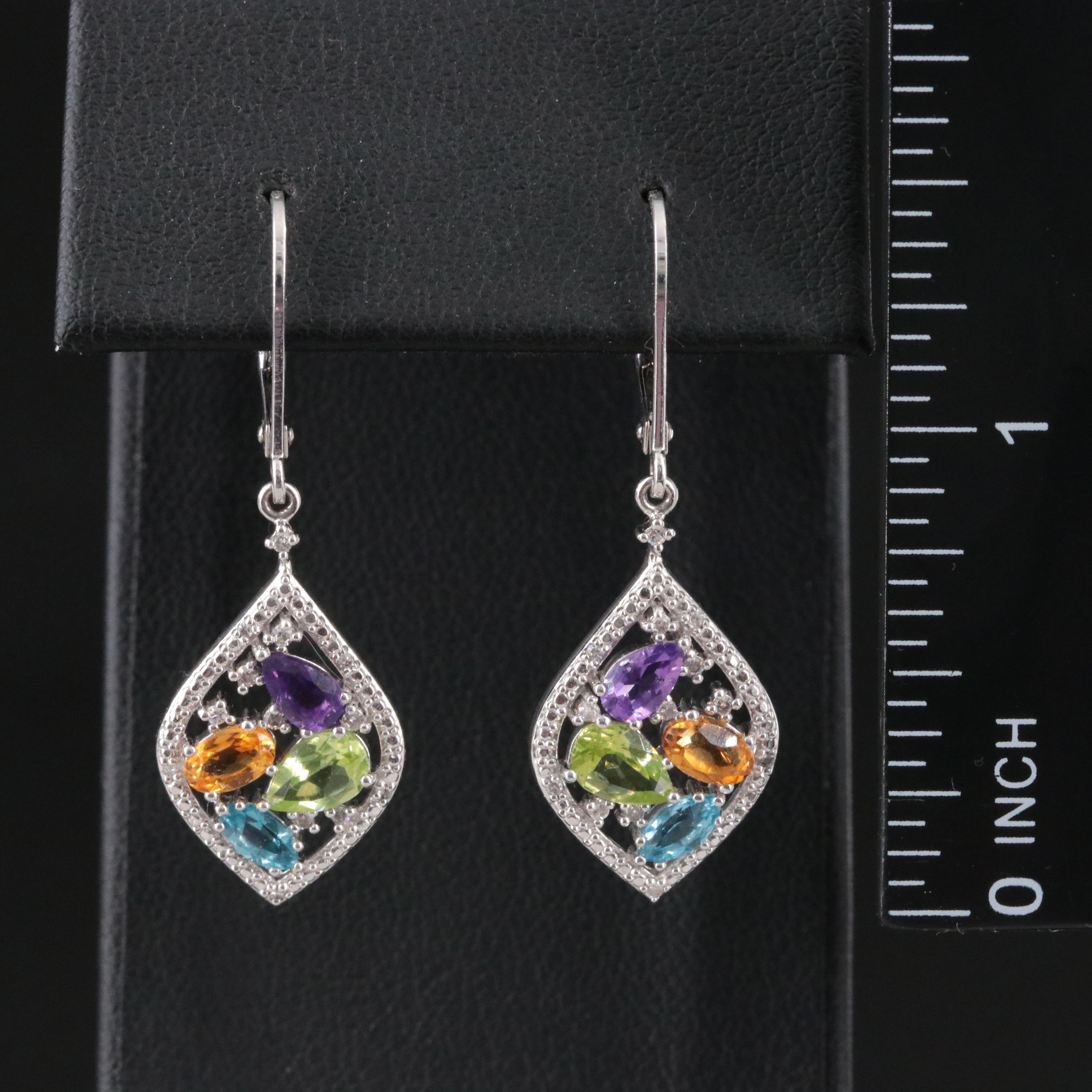 Sterling Gemstone Dangle Earrings Featuring Amethyst, Citrine, and Peridot