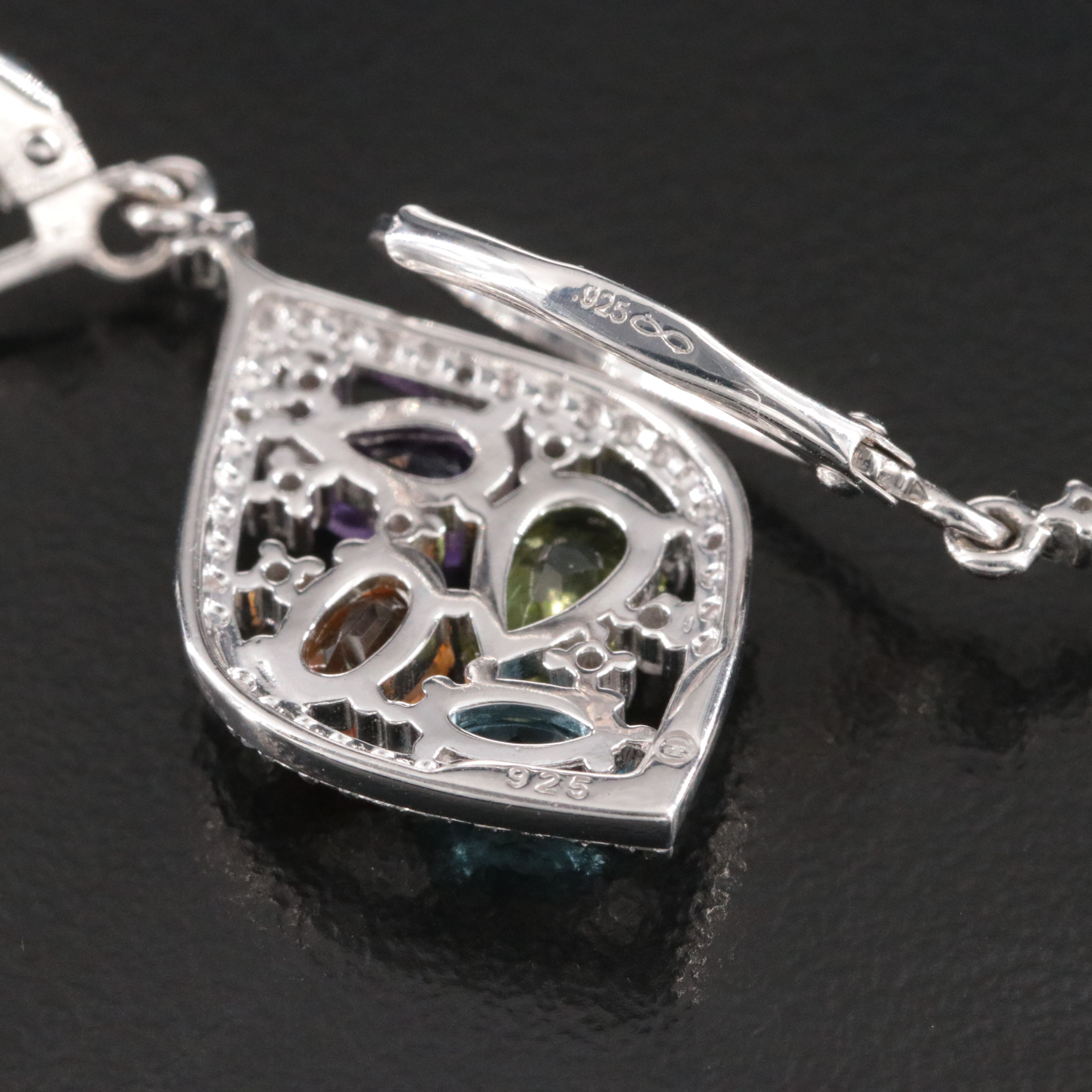 Sterling Gemstone Dangle Earrings Featuring Amethyst, Citrine, and Peridot