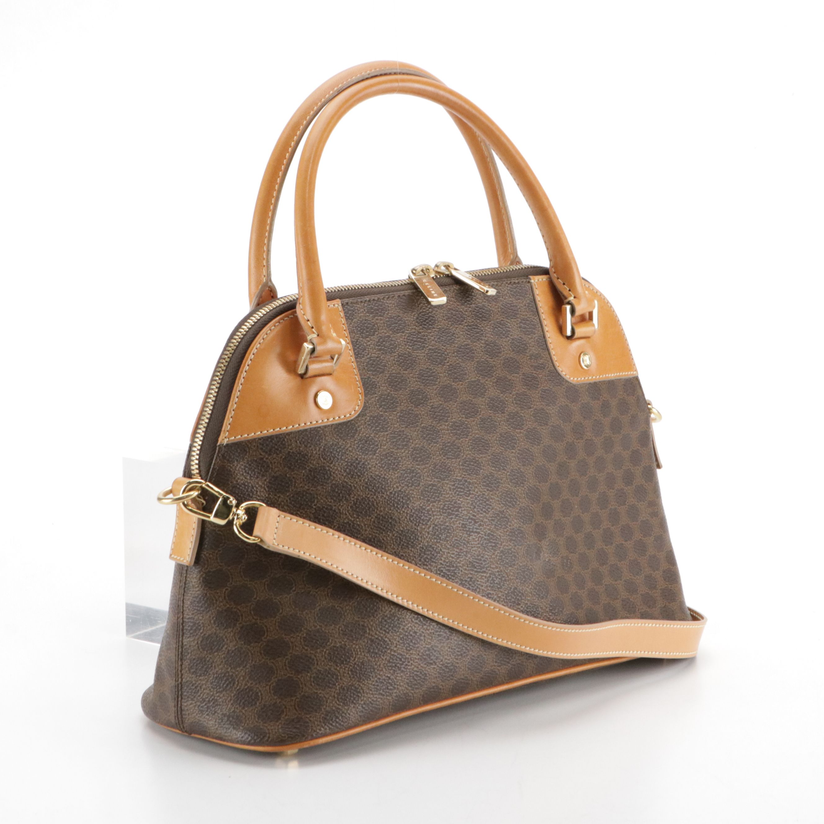 Celine Top Handle Two-Way Dome Bag in Macadam Canvas and Leather