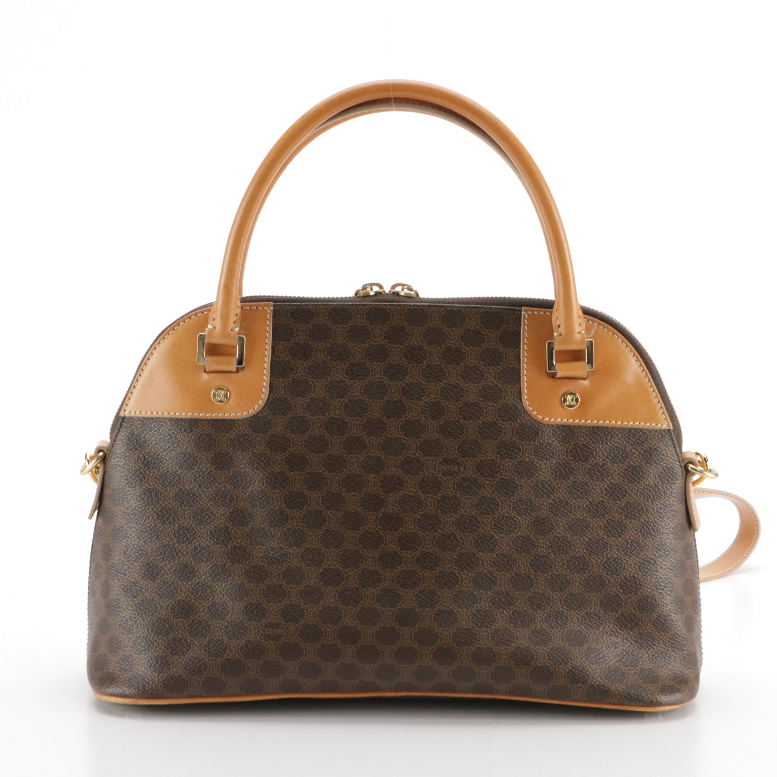 Celine Top Handle Two-Way Dome Bag in Macadam Canvas and Leather