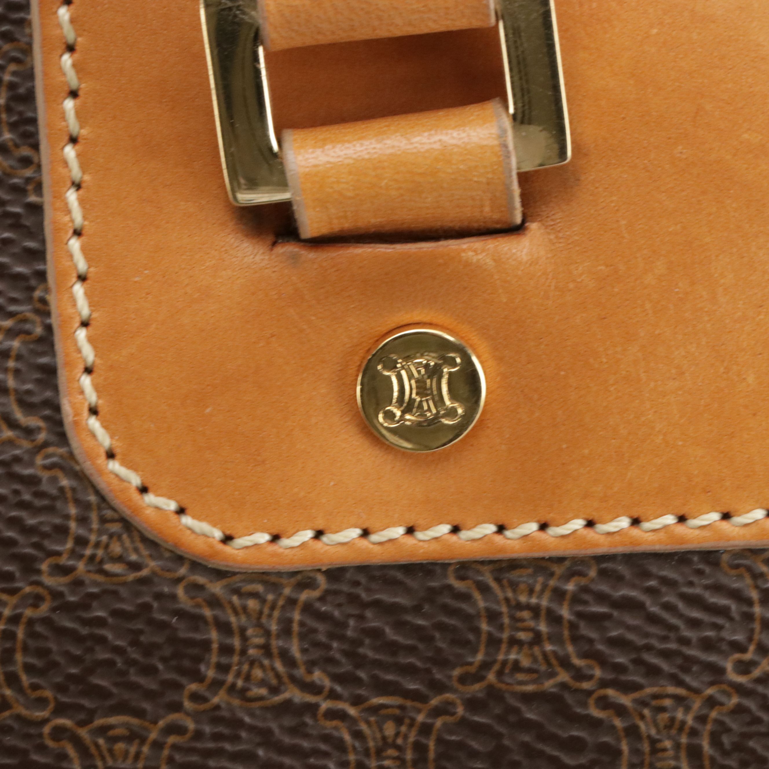 Celine Top Handle Two-Way Dome Bag in Macadam Canvas and Leather