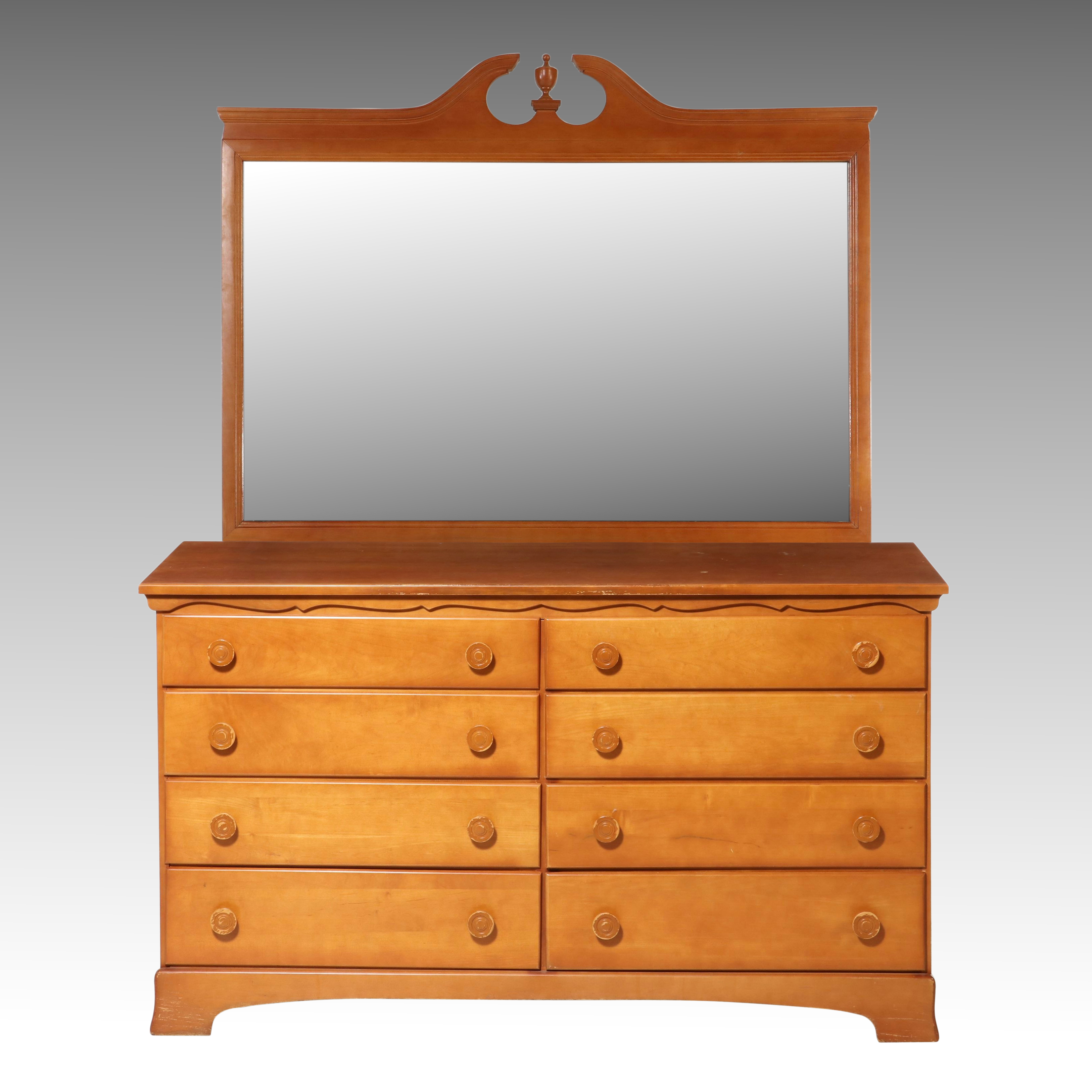 Burns Case Goods Colonial Revival Style Maple Dresser with Mirror