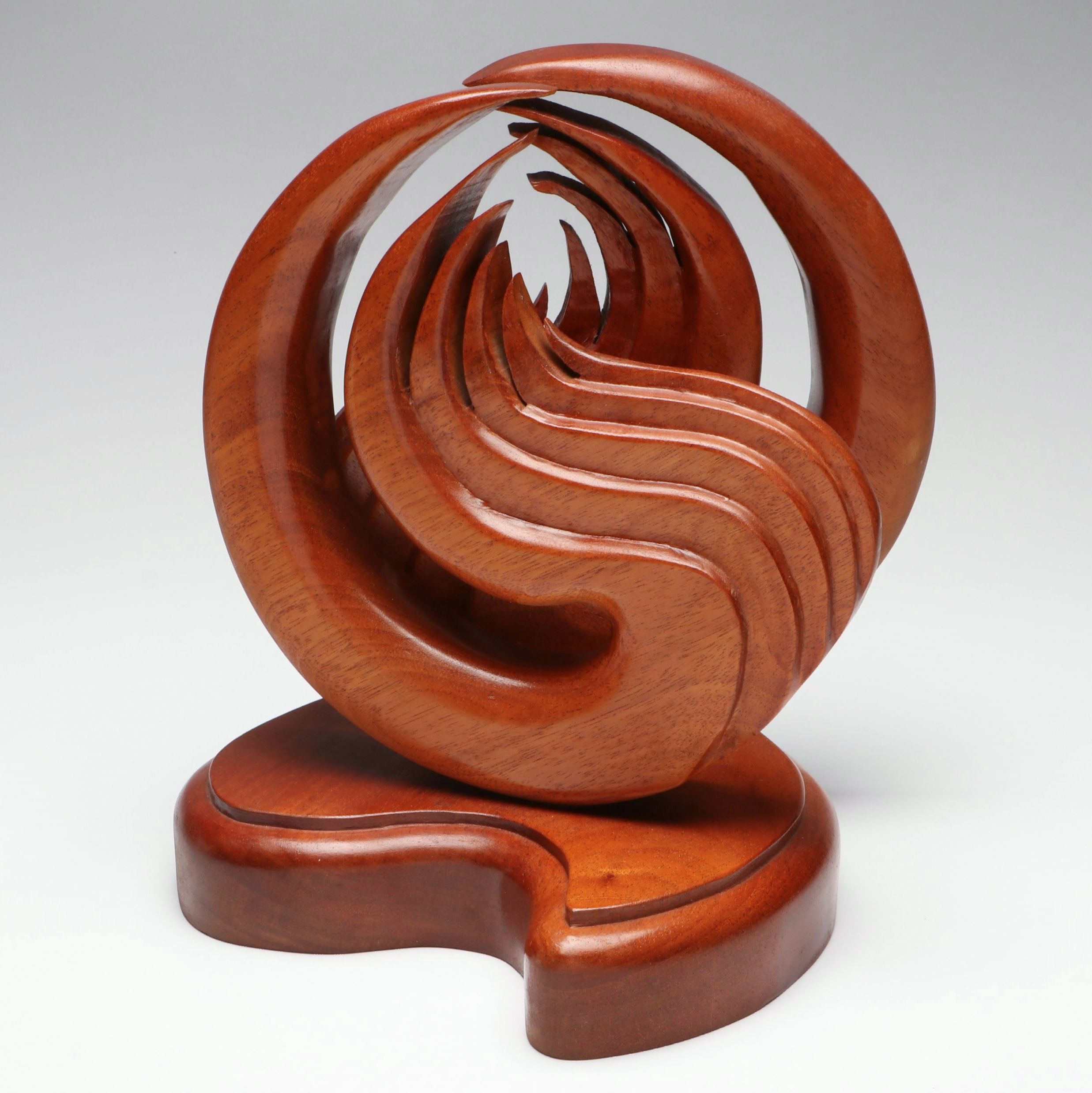 MCM Carved Wood Double Flame Biomorphic Sculpture