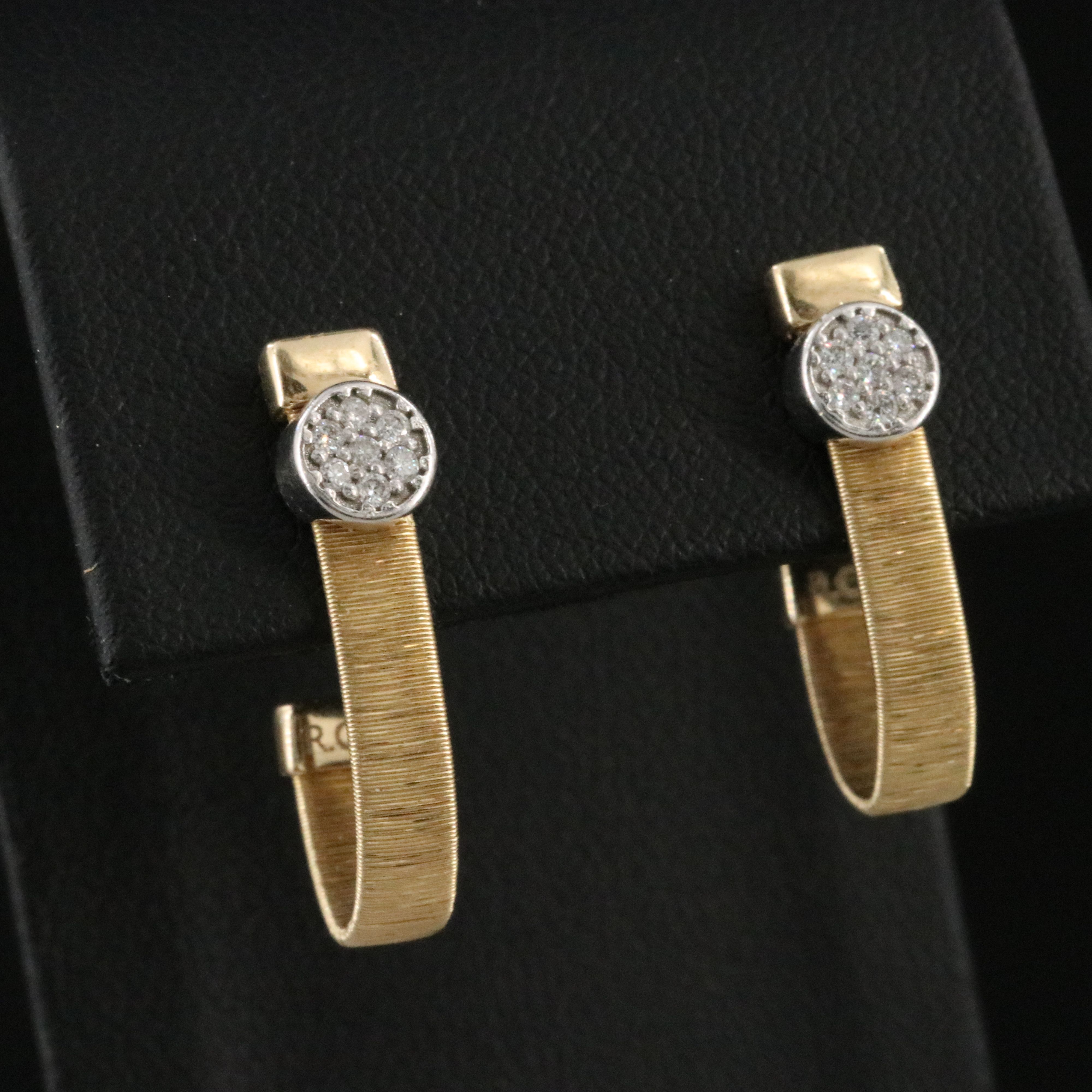 14K 0.15 CTW Diamond Textured J Hoop Earrings