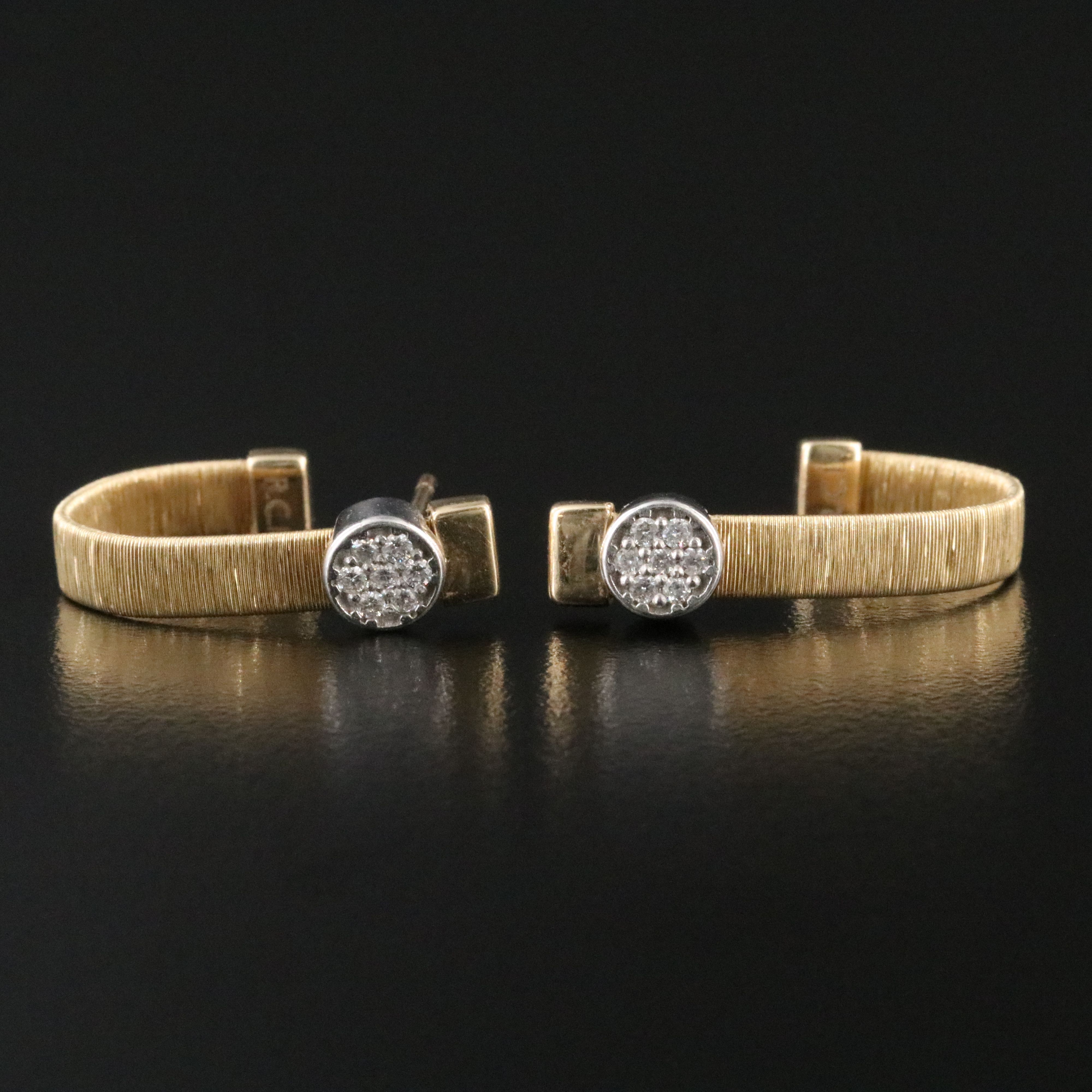 14K 0.15 CTW Diamond Textured J Hoop Earrings