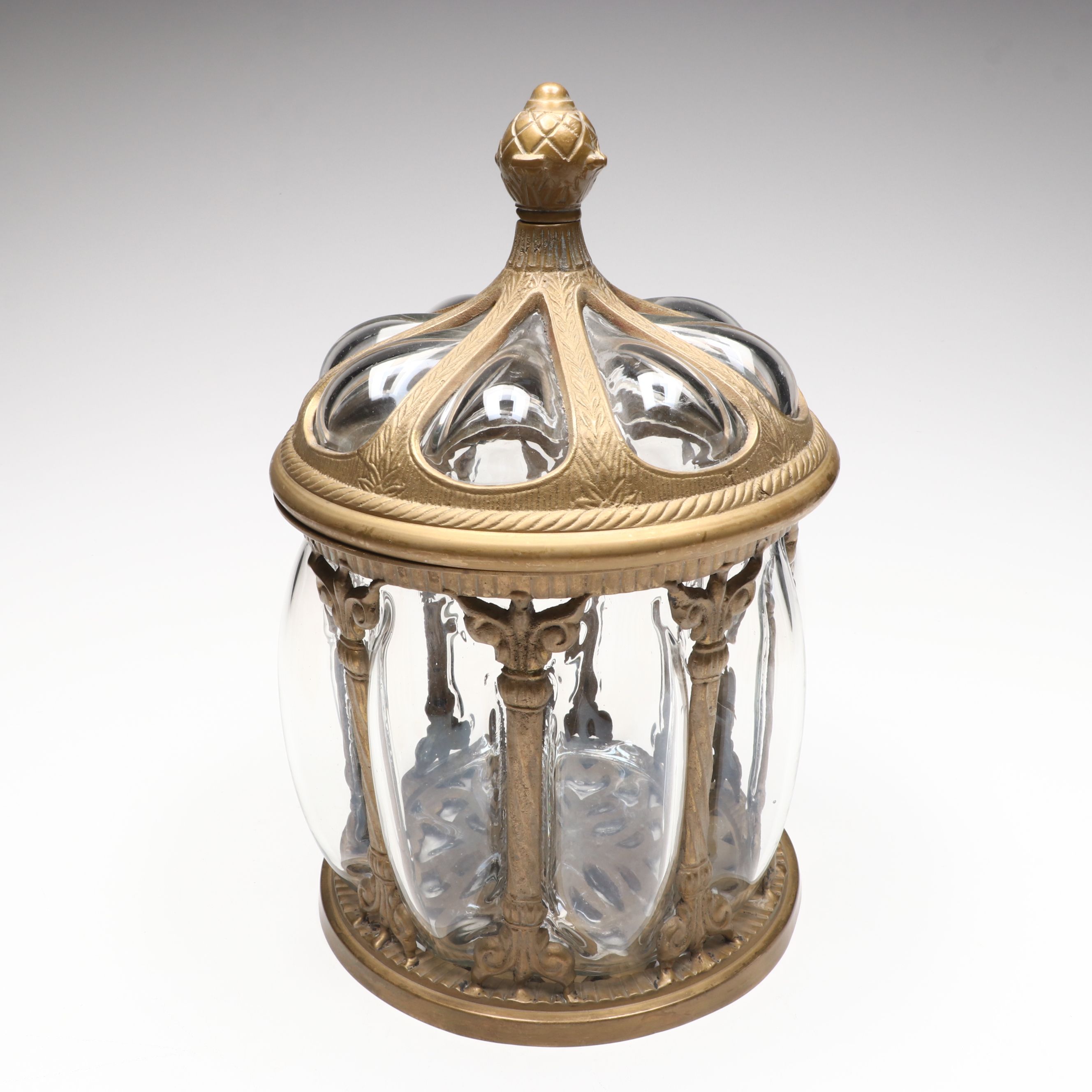 Brass Finish Blown Bubble Glass Apothecary Jars