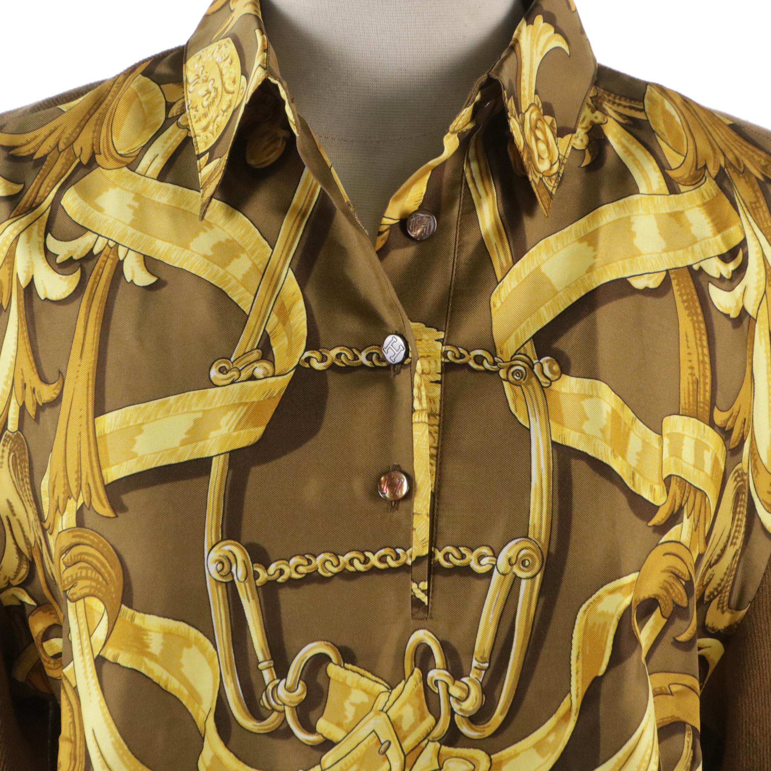 Hermès "Le Mors à la Conétable" Polo in Silk Twill and Cotton/Cashmere Knit