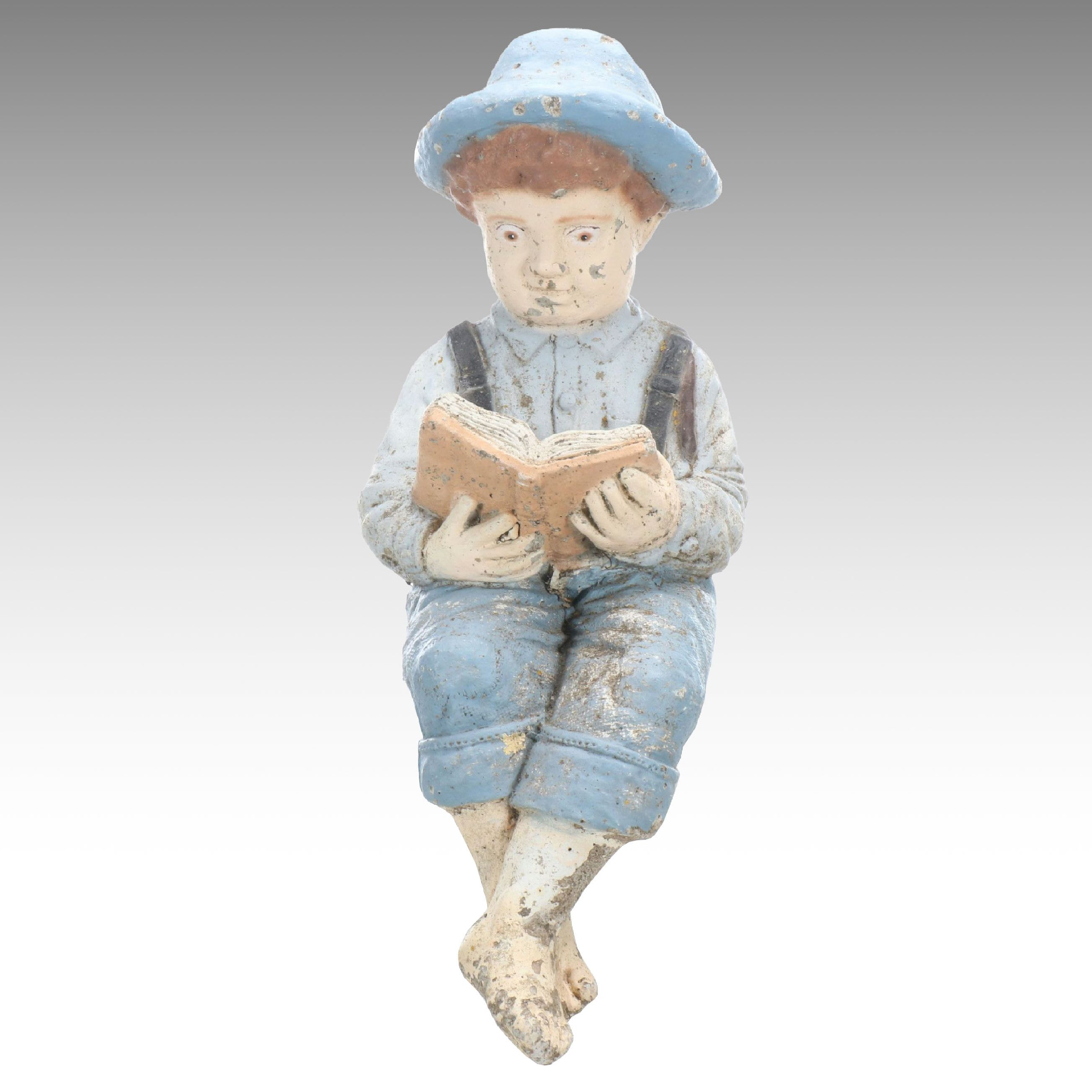 Sitting Concrete Boy Reading Book