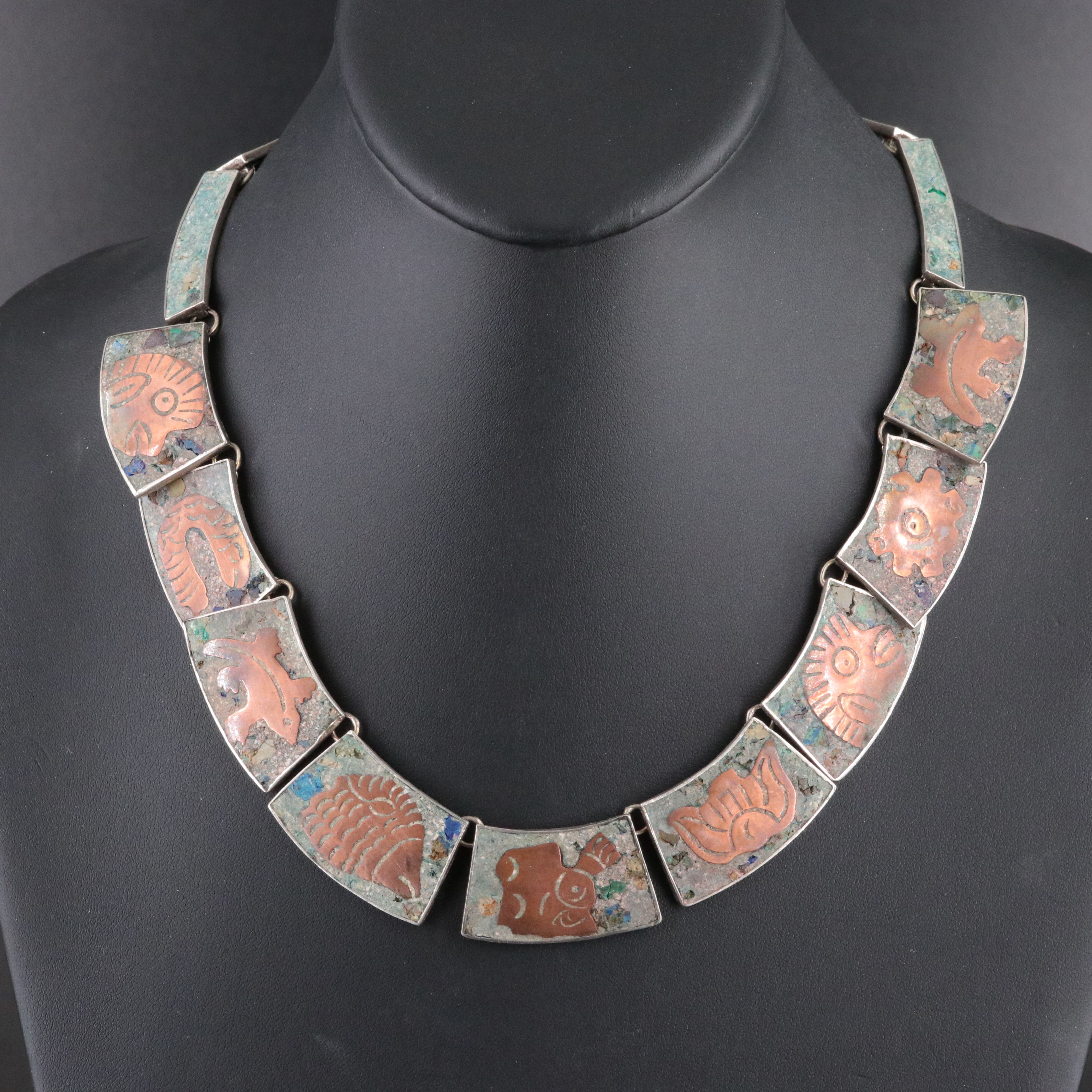 Mexican E. Brito Sterling Inlay Necklace, 1940s