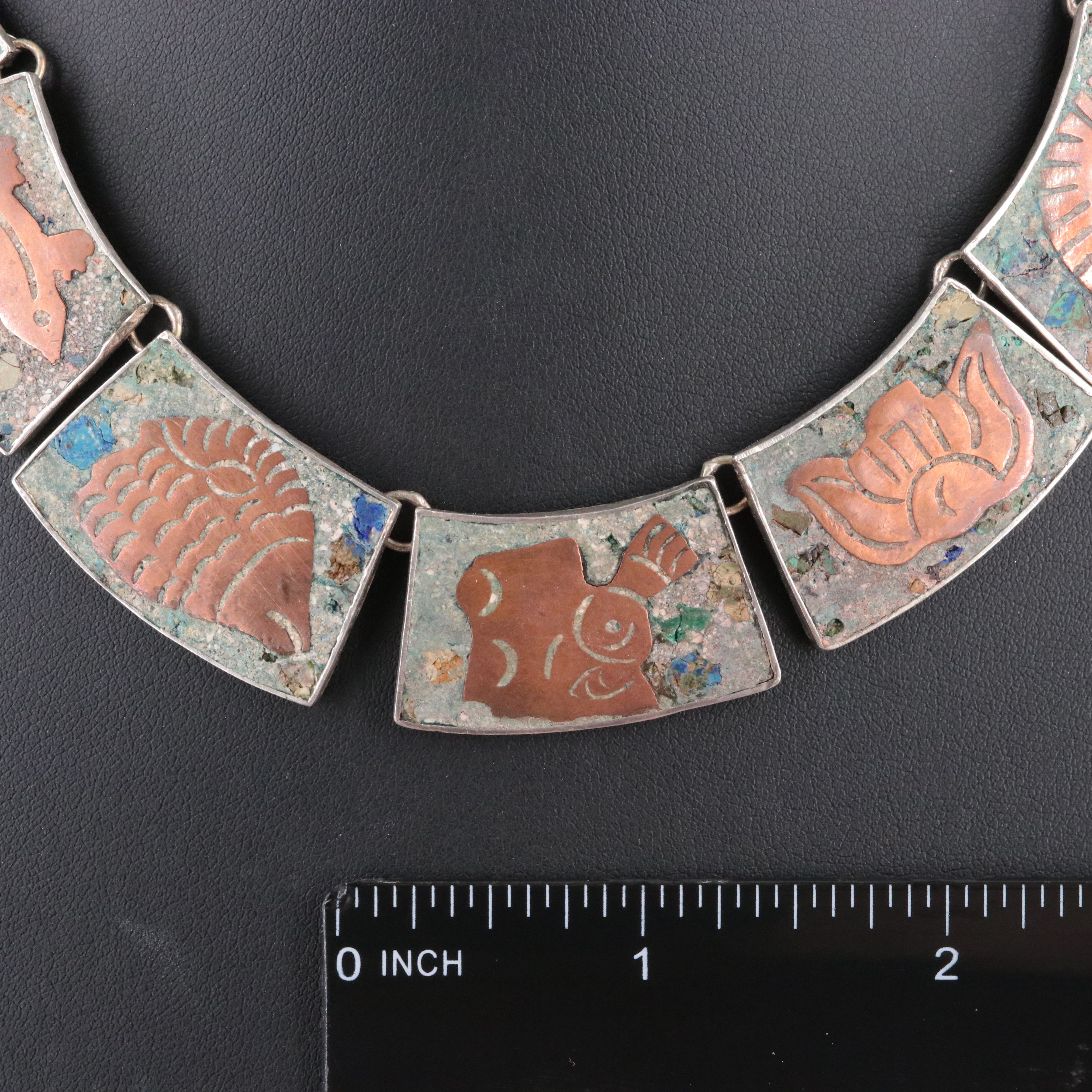 Mexican E. Brito Sterling Inlay Necklace, 1940s