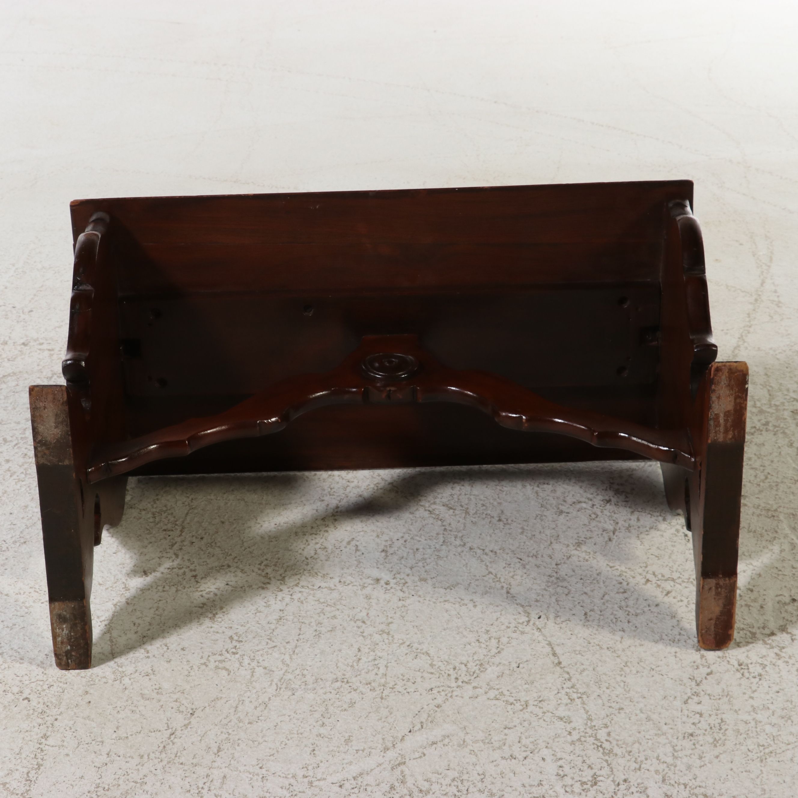 Spanish Colonial Revival Carved Walnut Lyre-Base Bench, Early to Mid-20th C.