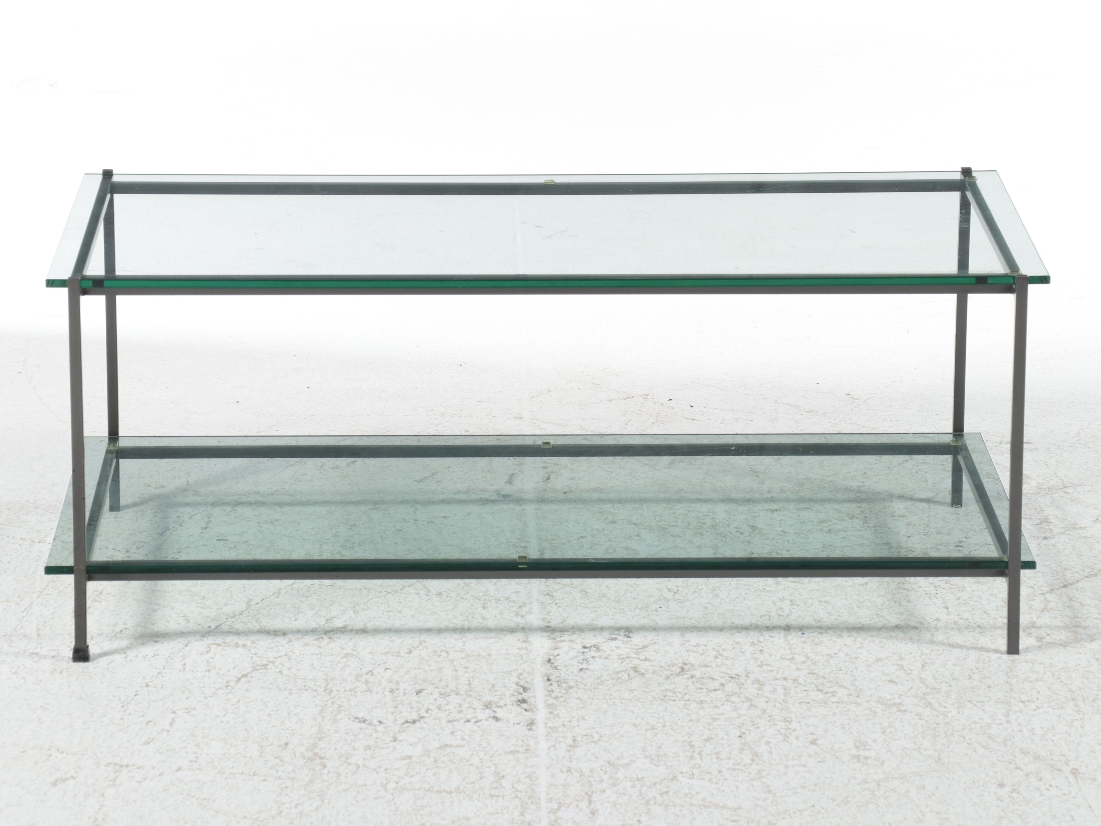 Four-Piece Contemporary Glass and Metal Occasional Table Suite