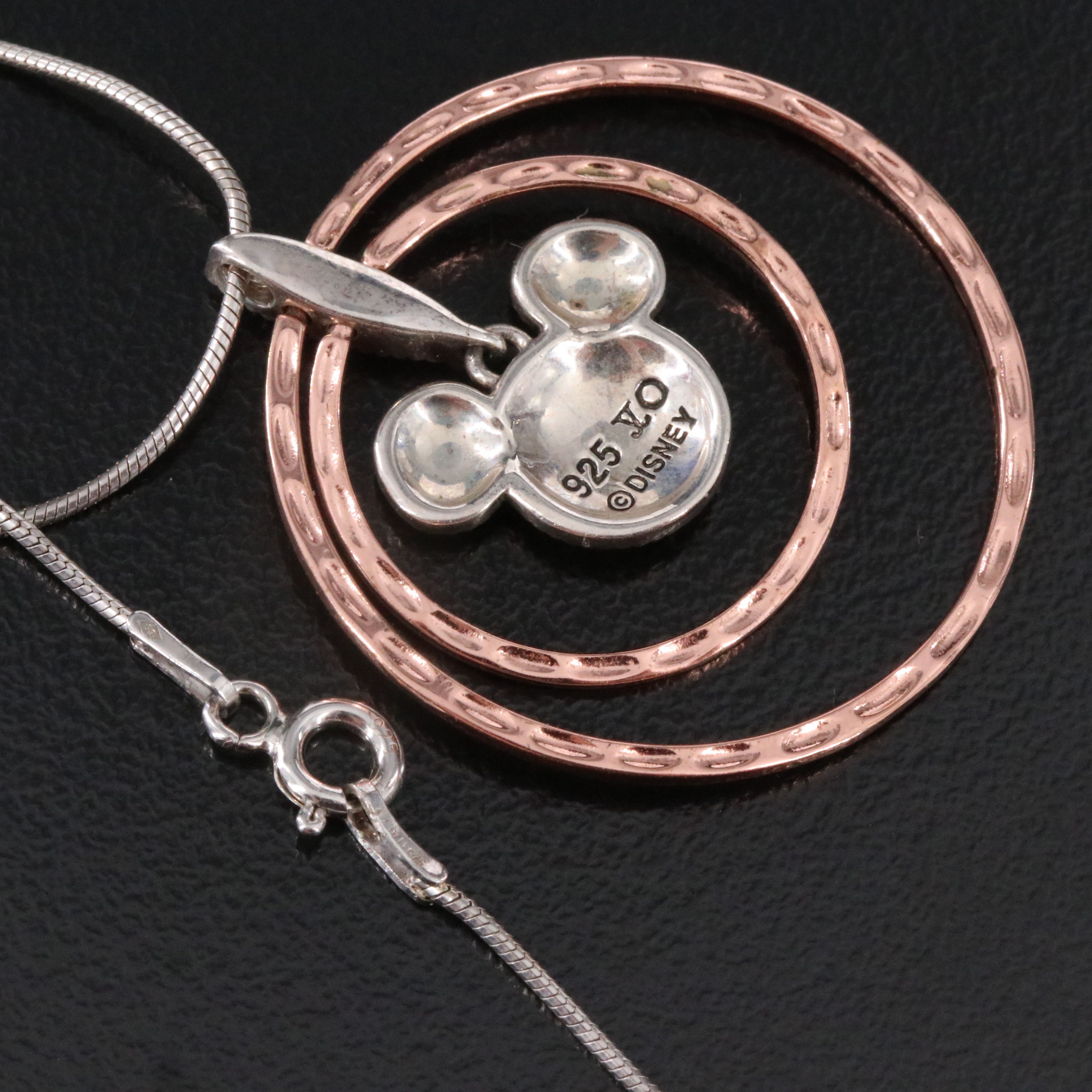 Sterling Marcasite Mickey Mouse Head Pendant Necklace