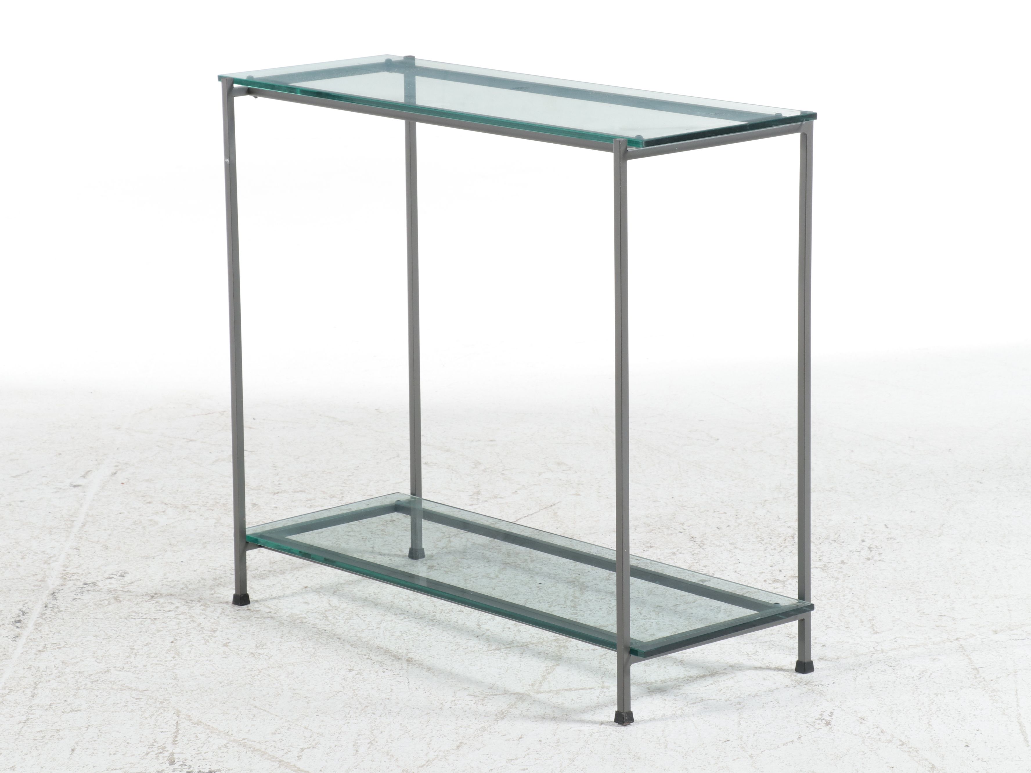 Four-Piece Contemporary Glass and Metal Occasional Table Suite
