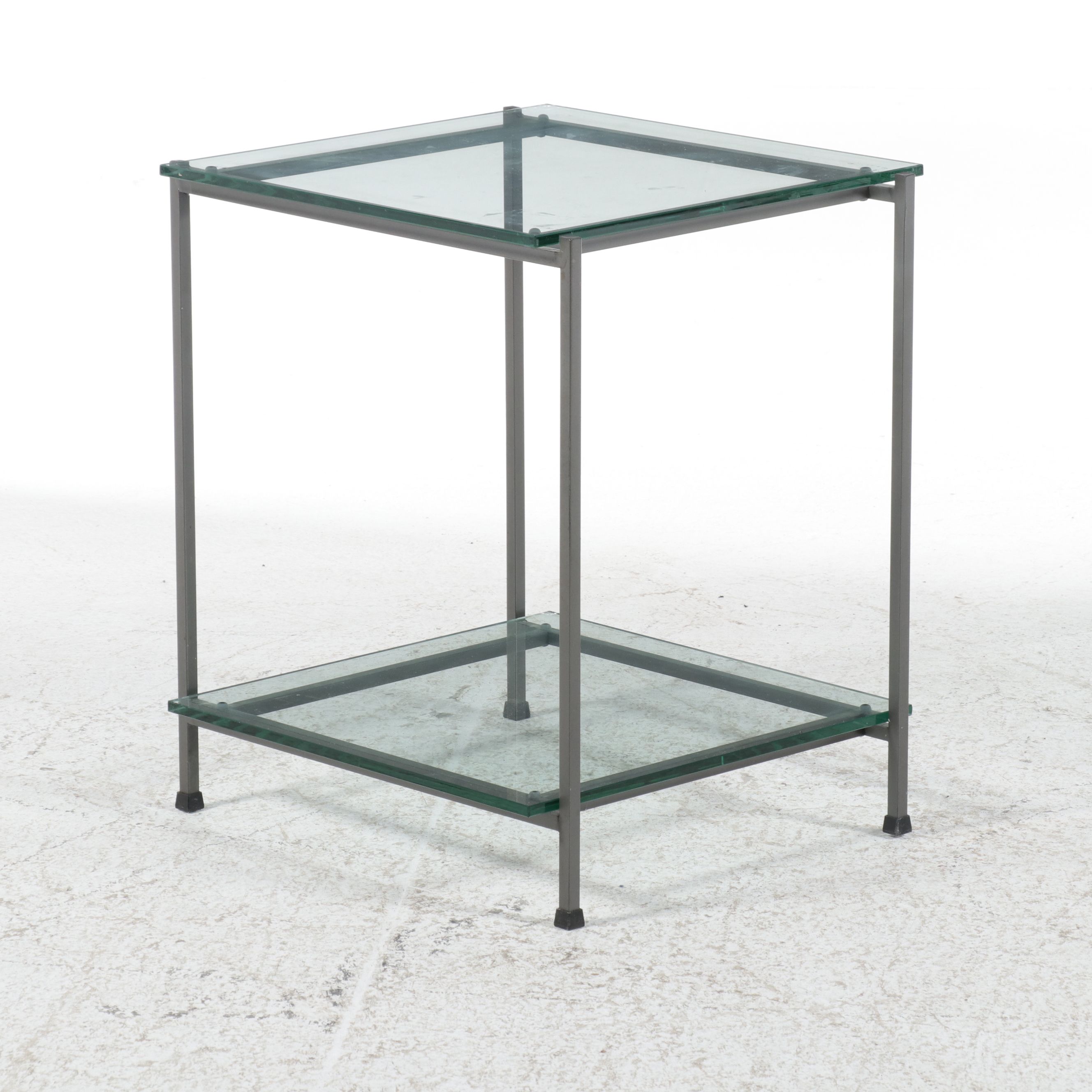 Four-Piece Contemporary Glass and Metal Occasional Table Suite