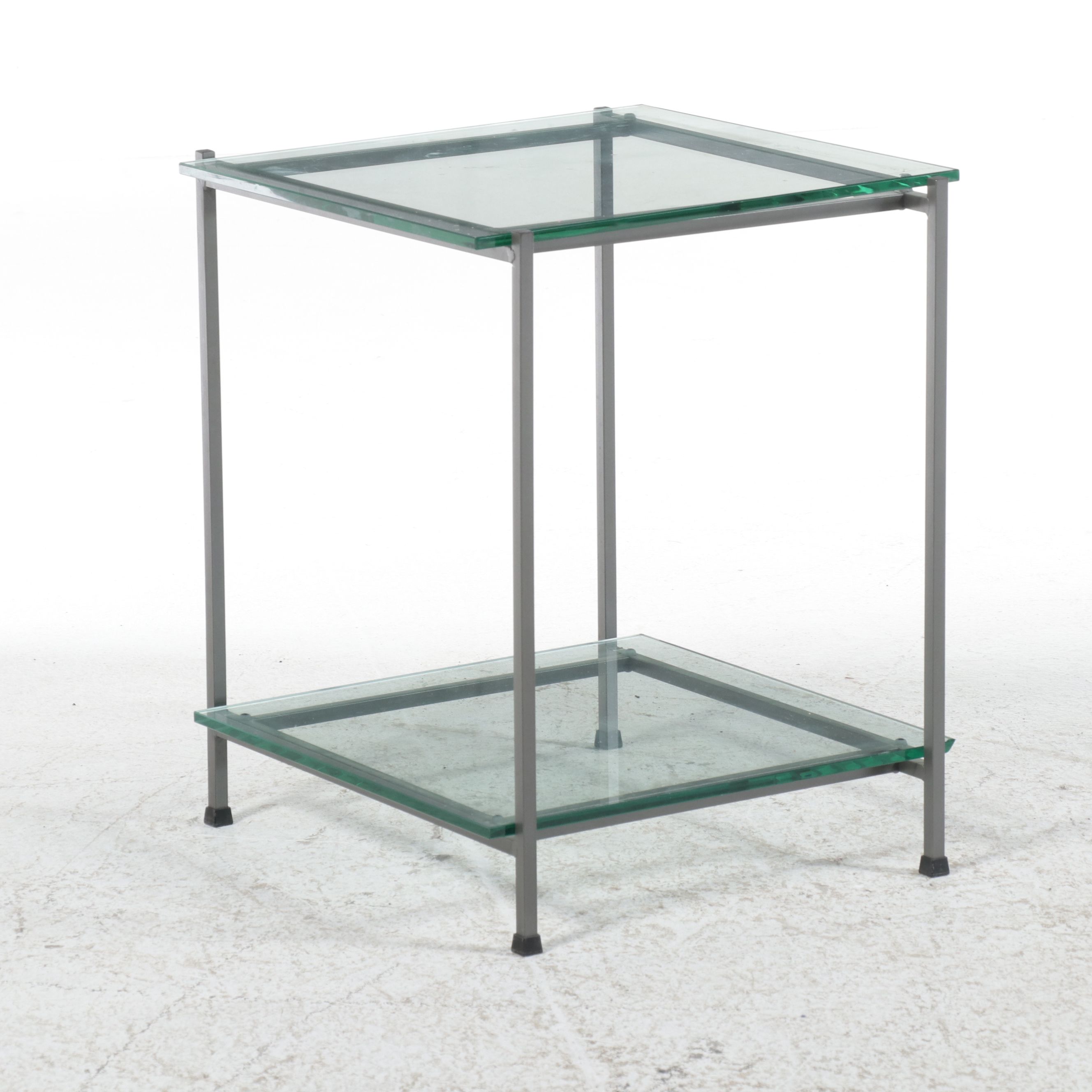 Four-Piece Contemporary Glass and Metal Occasional Table Suite