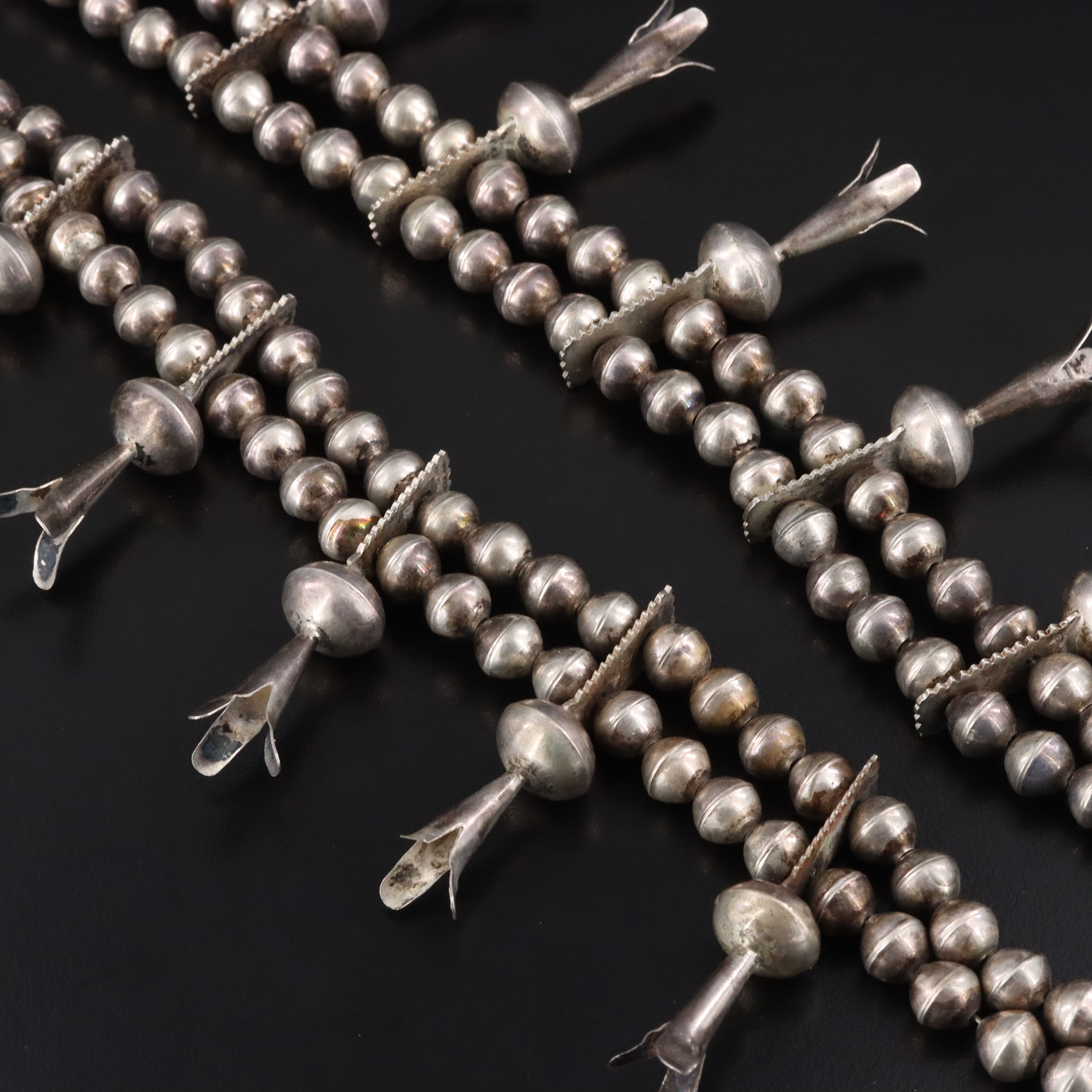 Southwestern Sterling Coral Squash Blossom Necklace