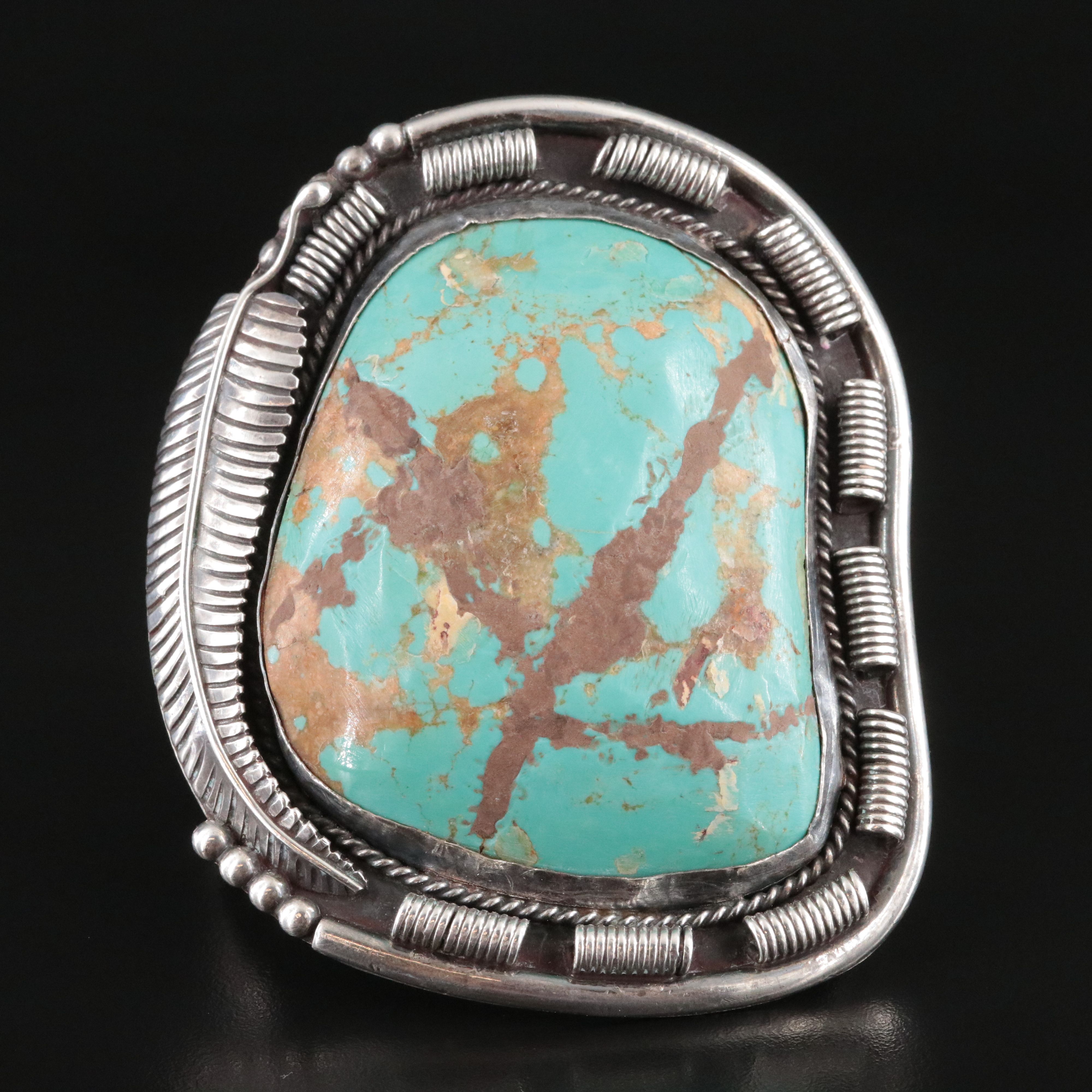Signed Southwestern Sterling Turquoise Cuff Bracelet