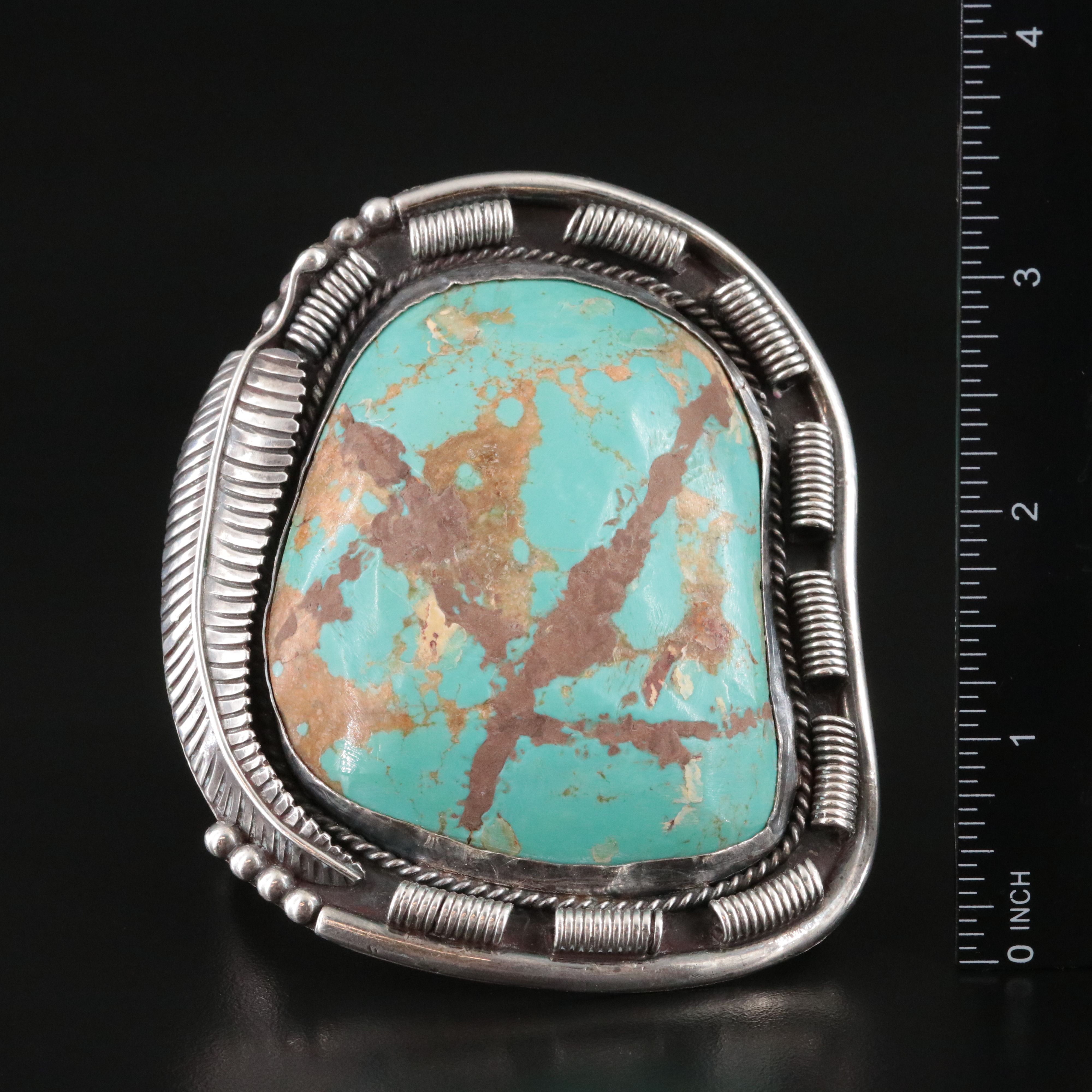 Signed Southwestern Sterling Turquoise Cuff Bracelet