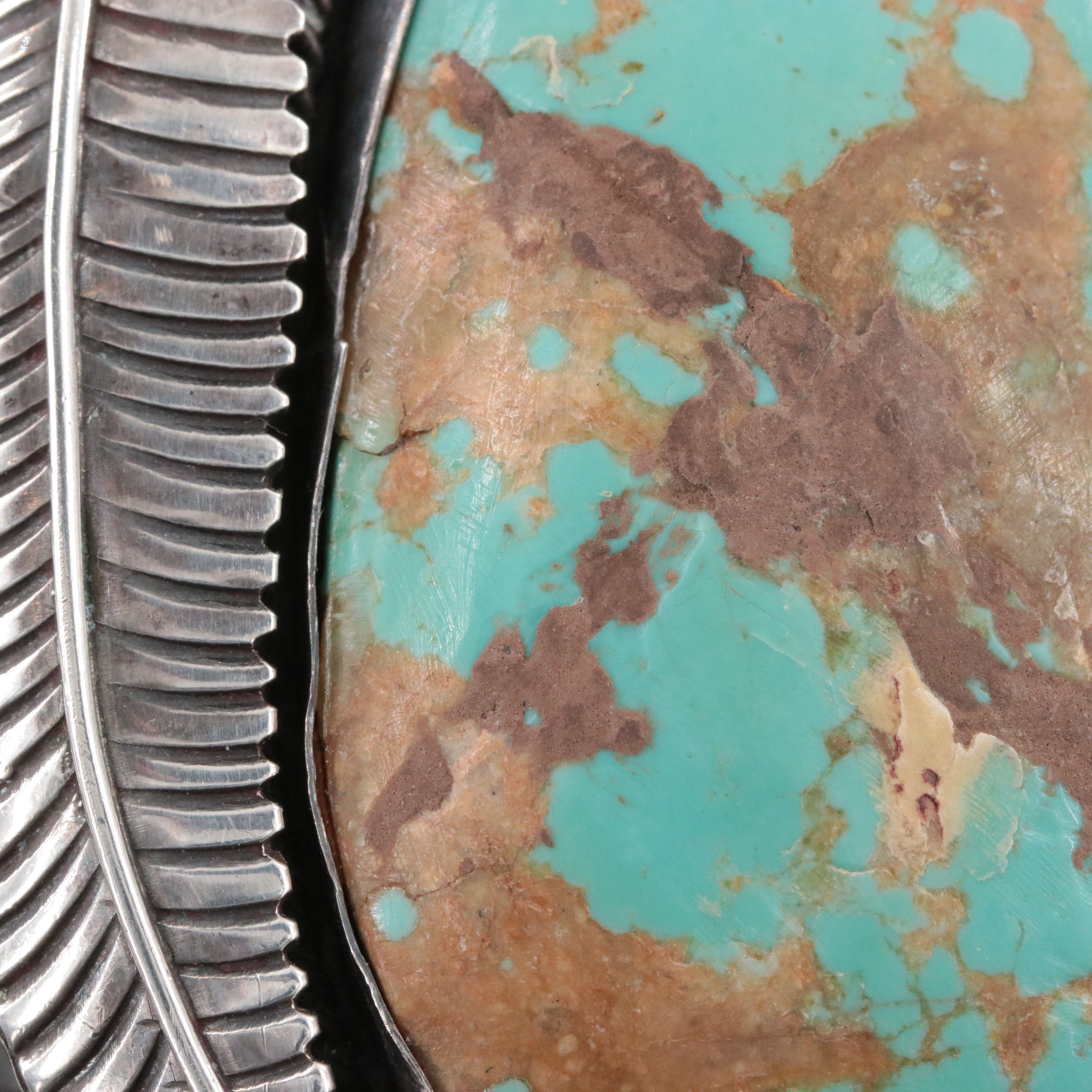 Signed Southwestern Sterling Turquoise Cuff Bracelet