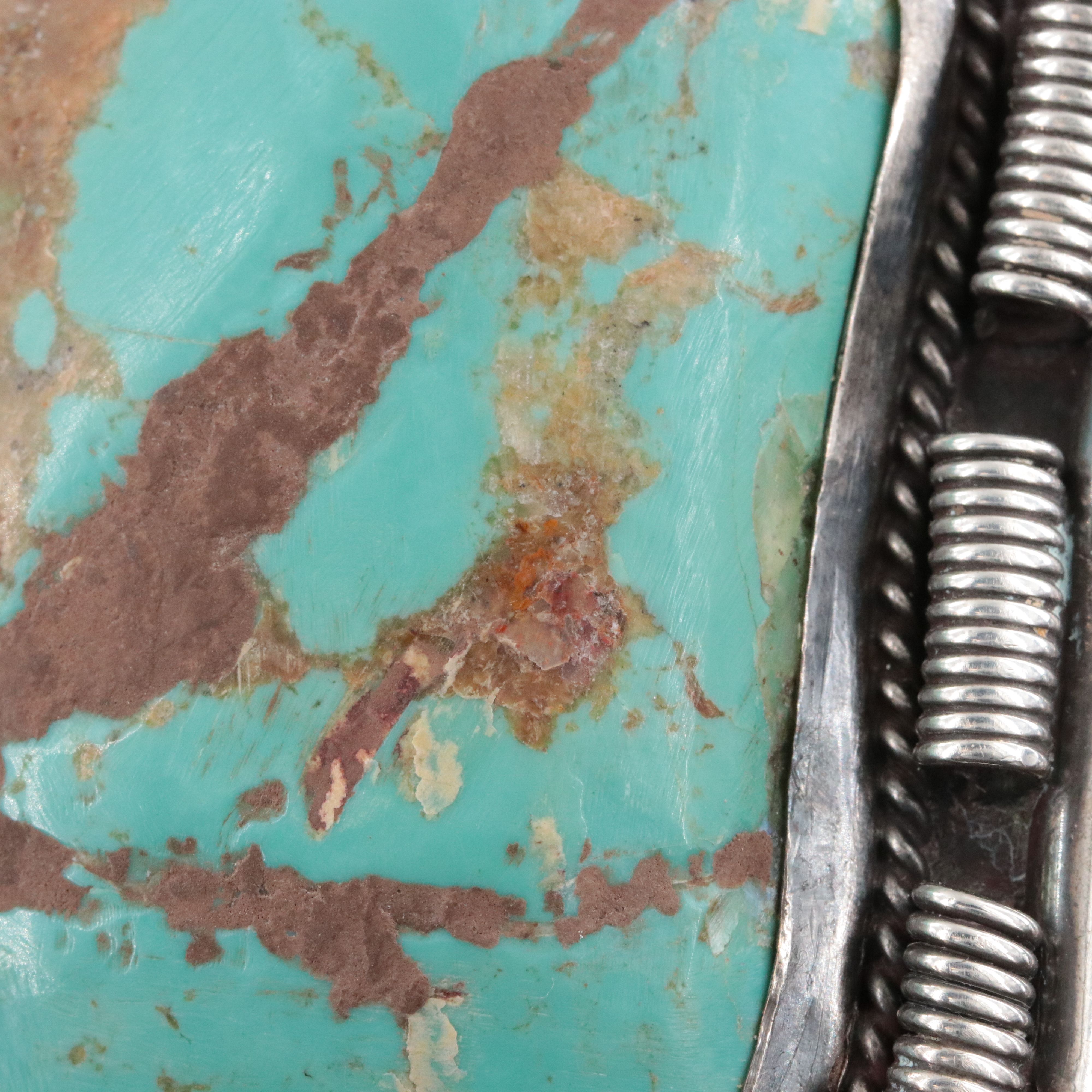 Signed Southwestern Sterling Turquoise Cuff Bracelet