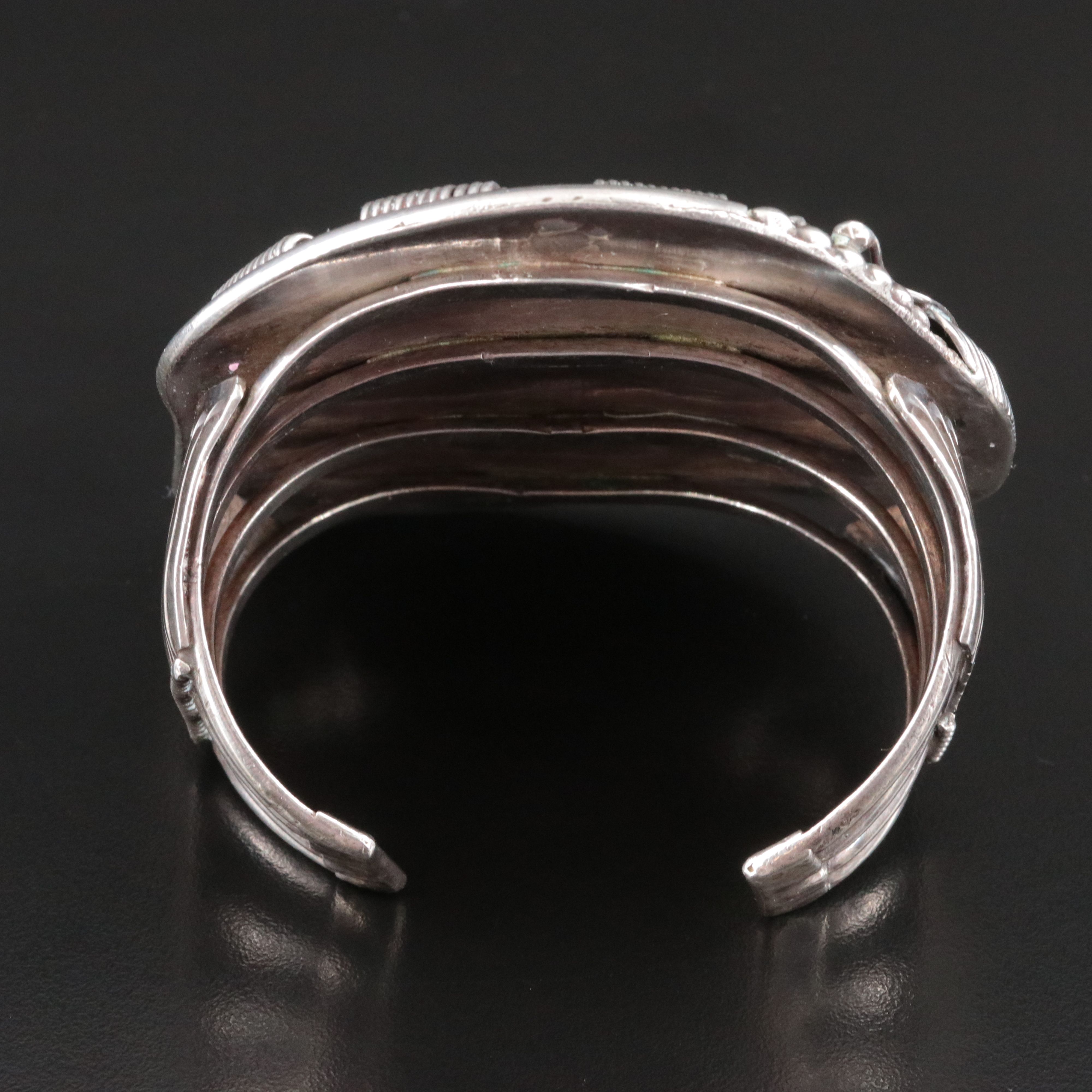 Signed Southwestern Sterling Turquoise Cuff Bracelet