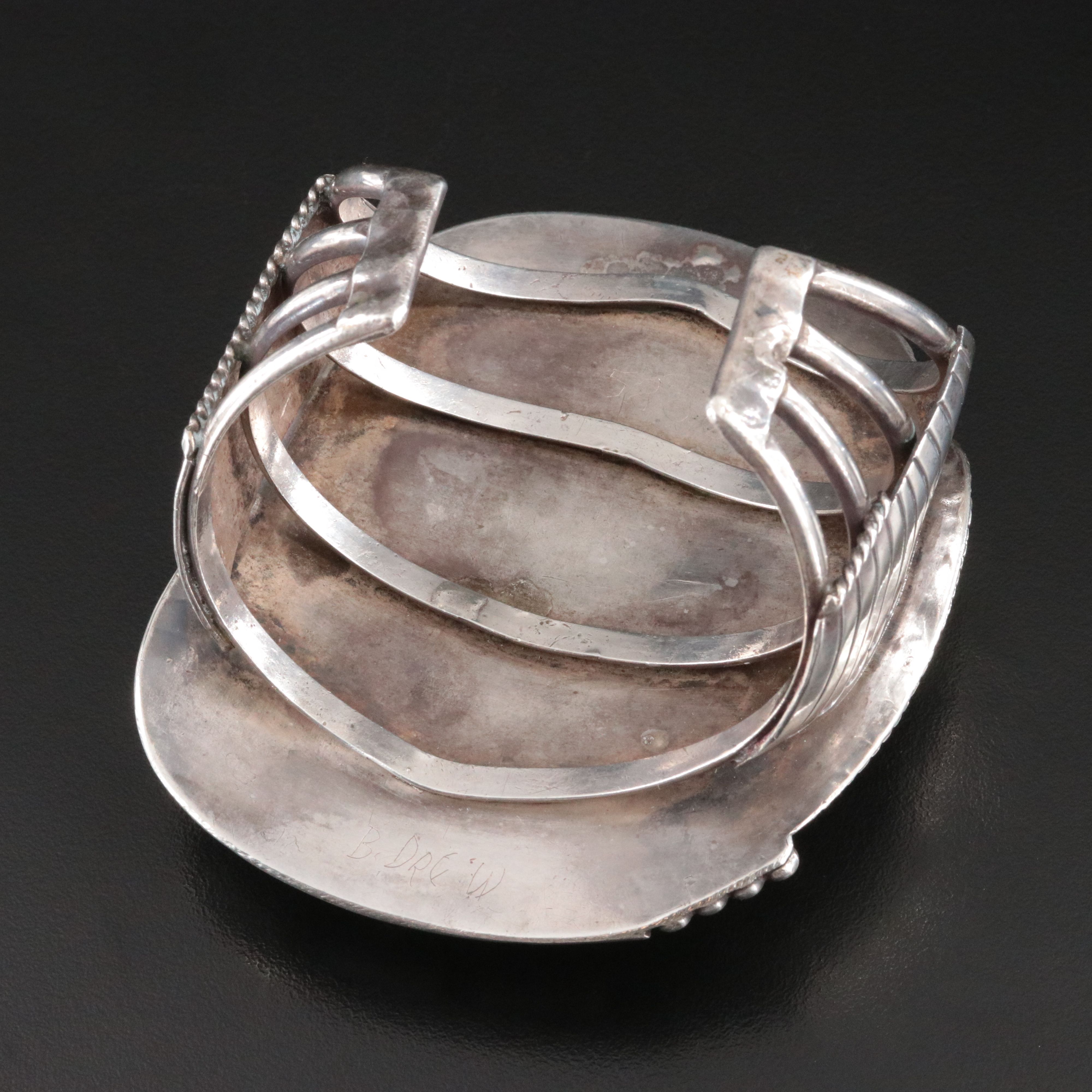 Signed Southwestern Sterling Turquoise Cuff Bracelet