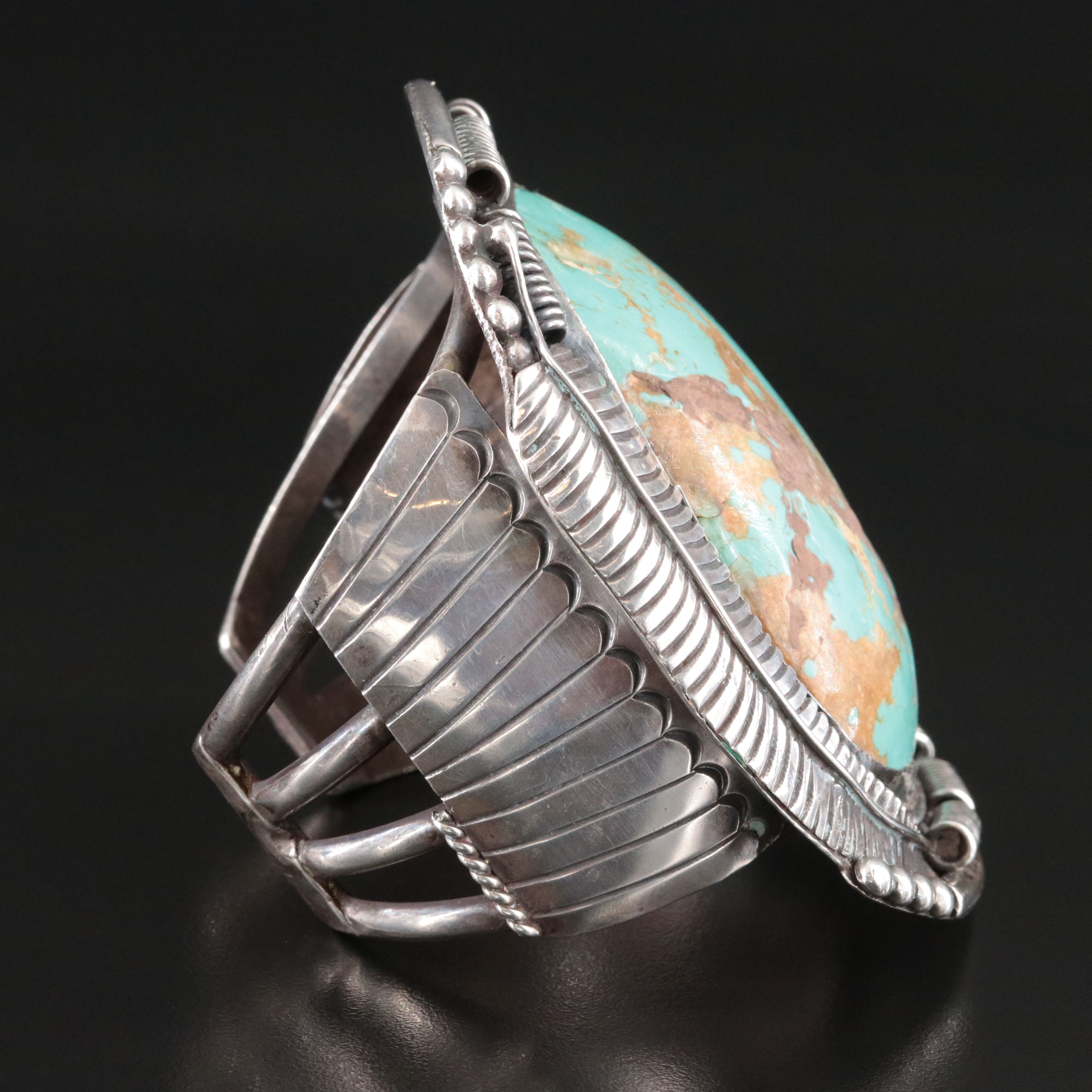Signed Southwestern Sterling Turquoise Cuff Bracelet