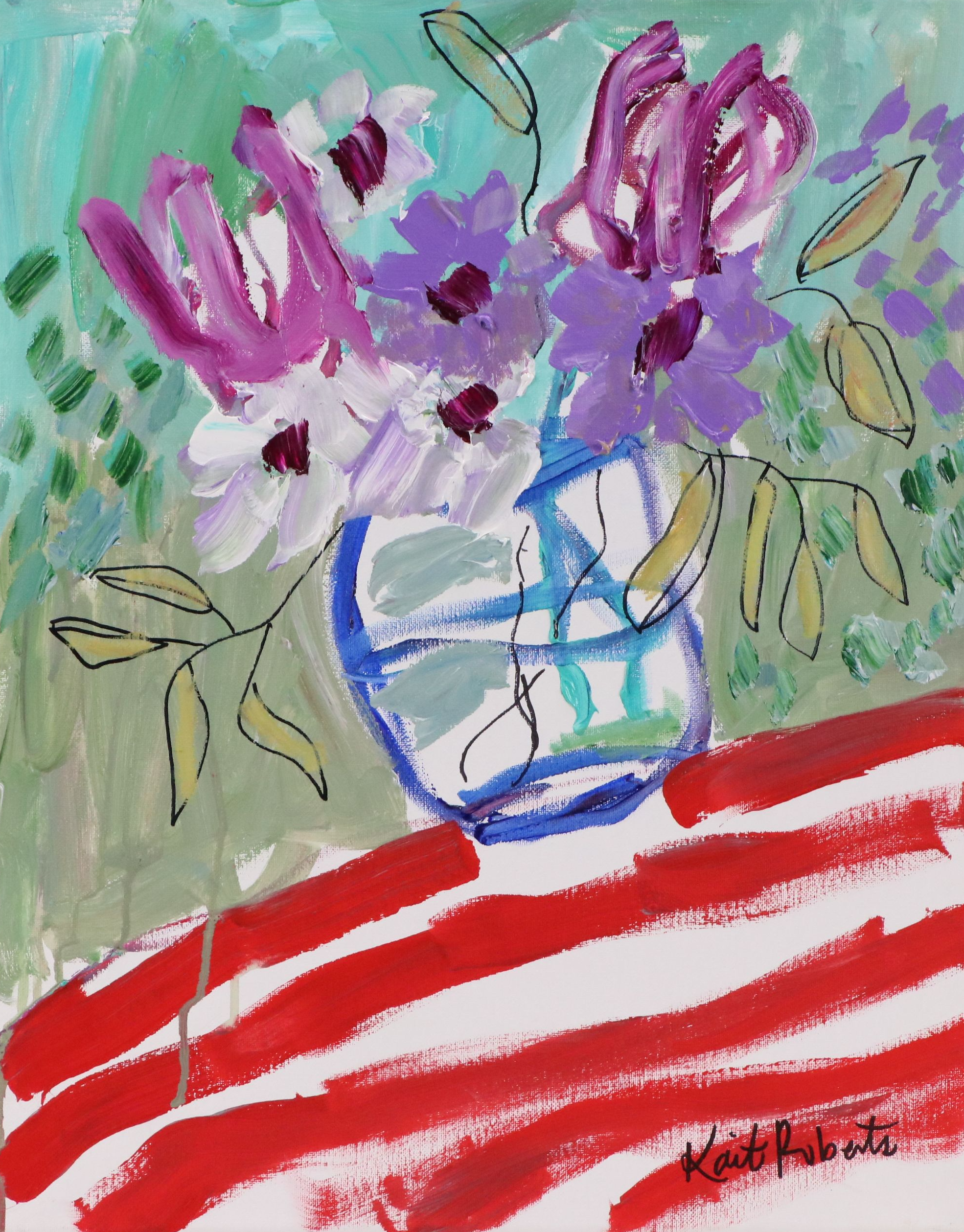 Kait Roberts Floral Acrylic Painting "Red, White and Purple," 2025
