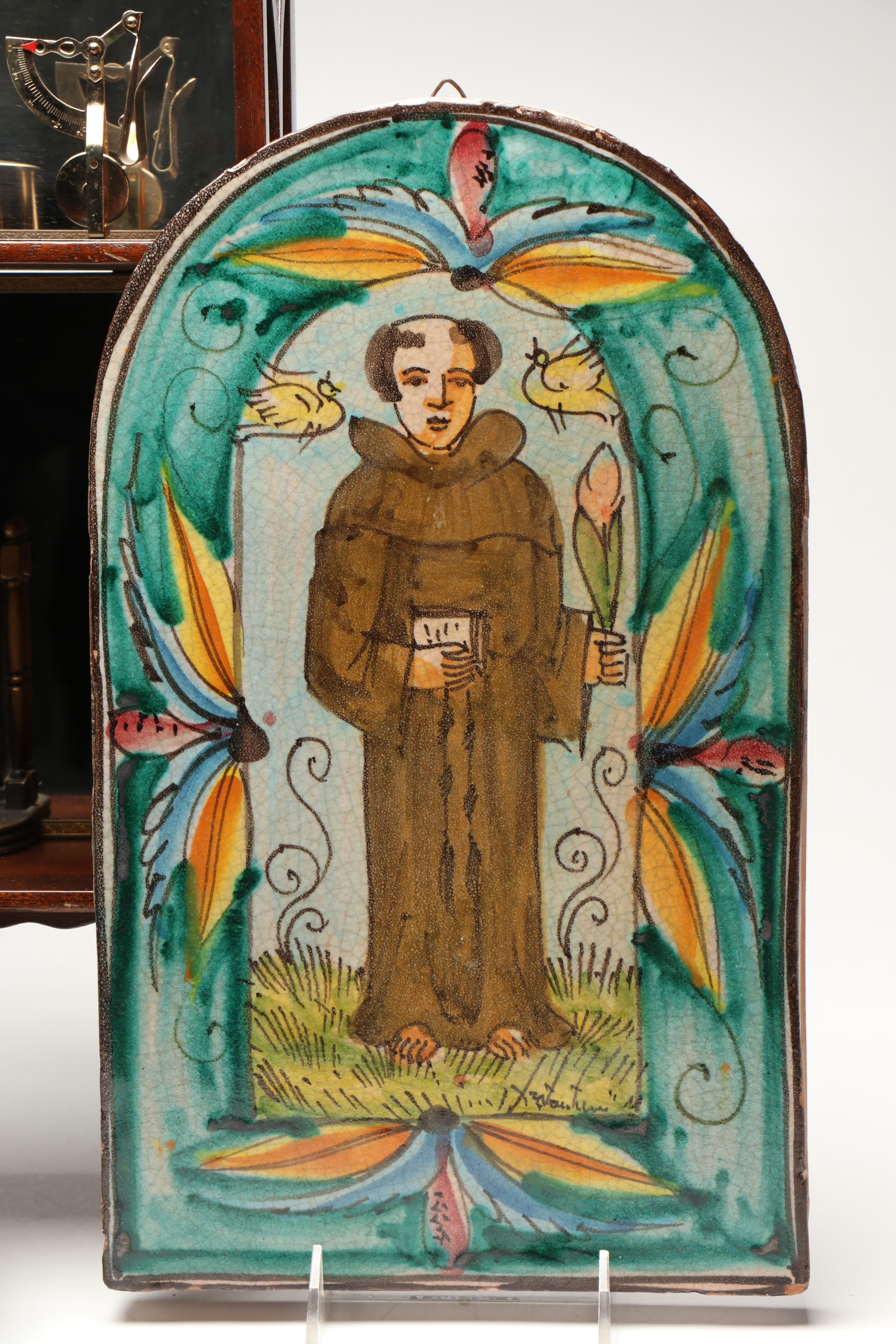 Fratantoni Ceramics St. Francis Tile, Mahogany Vanity Shelf and More Décor