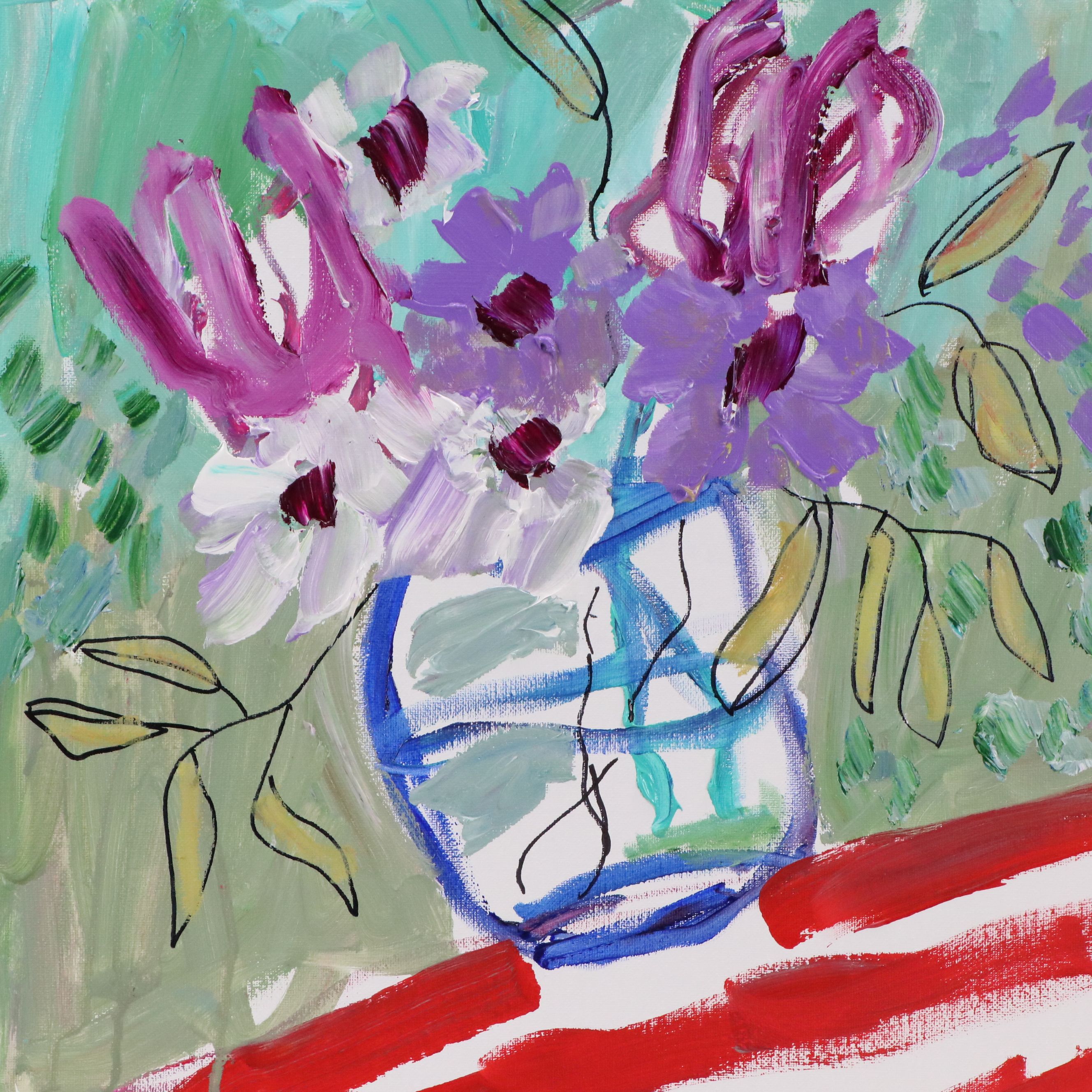 Kait Roberts Floral Acrylic Painting "Red, White and Purple," 2025