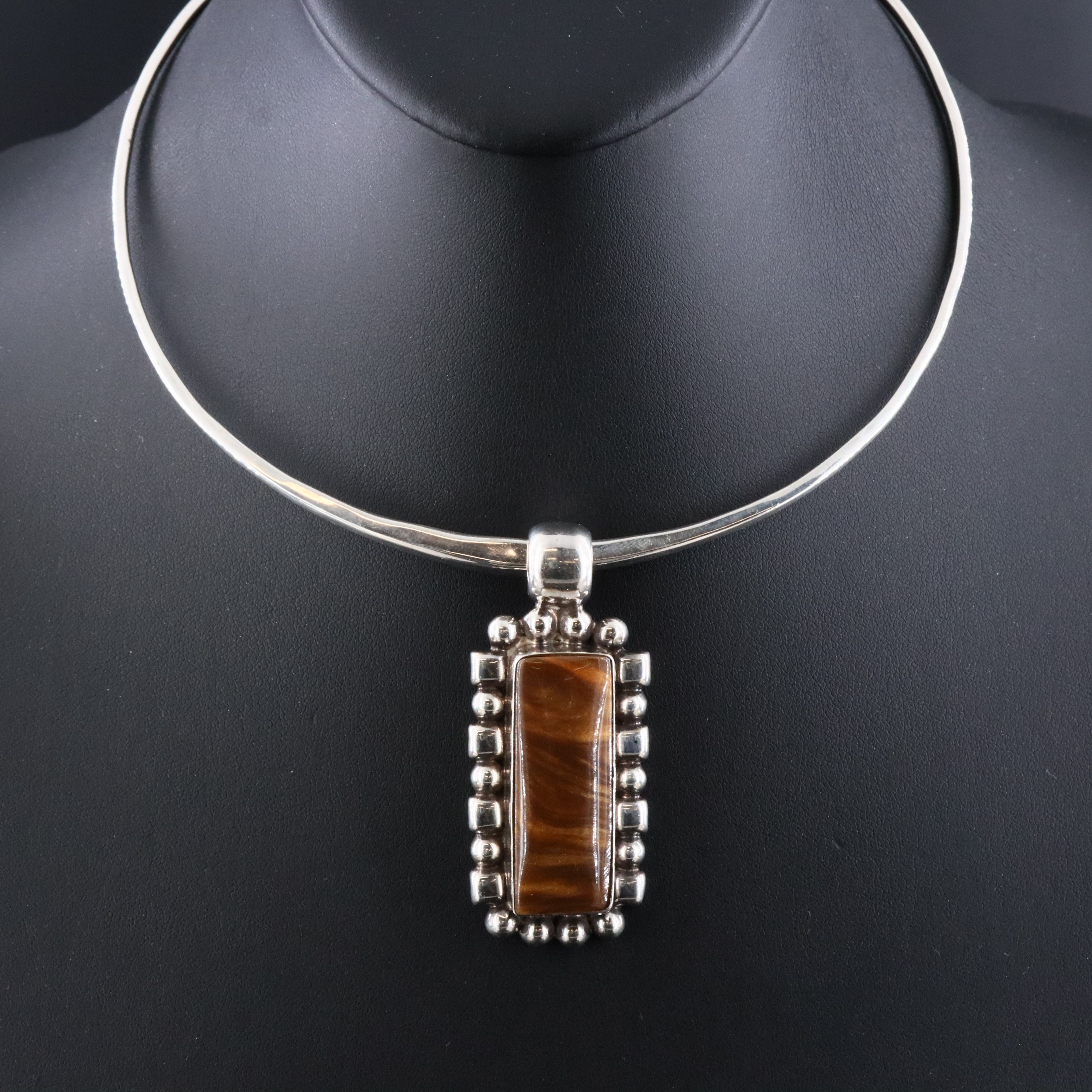 Sterling Torque Necklace and Mexican Pendant