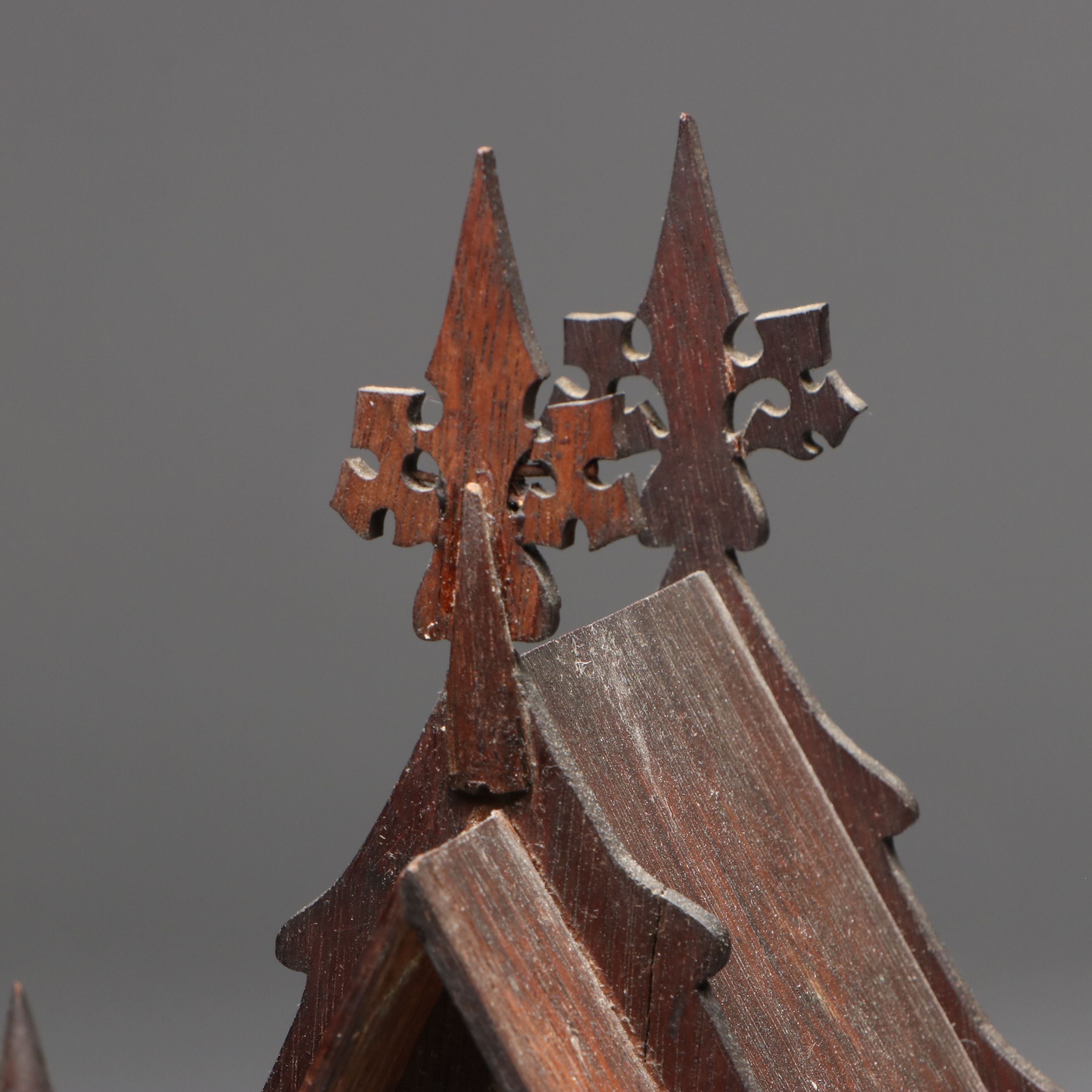 Victorian Gothic Revival Wooden Fretwork Cathedral Mantel Clock, 1884