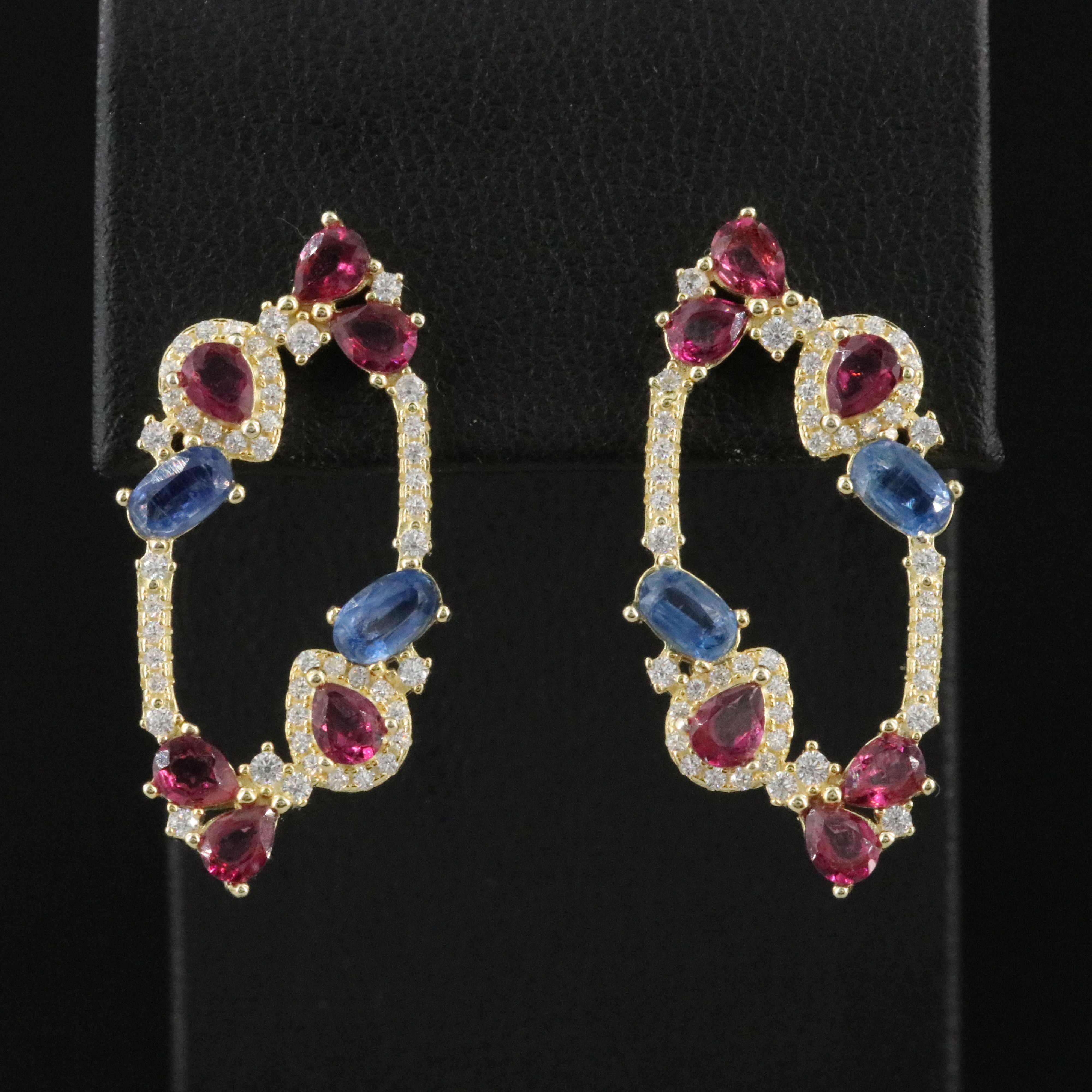 Sterling Kyanite, Rhodolite Garnet and CZ Loop Earrings